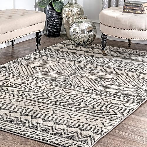 Miniatura 9 de nuLOOM Becky - Alfombra tribal de 3 x 5 pies, color gris oscuro