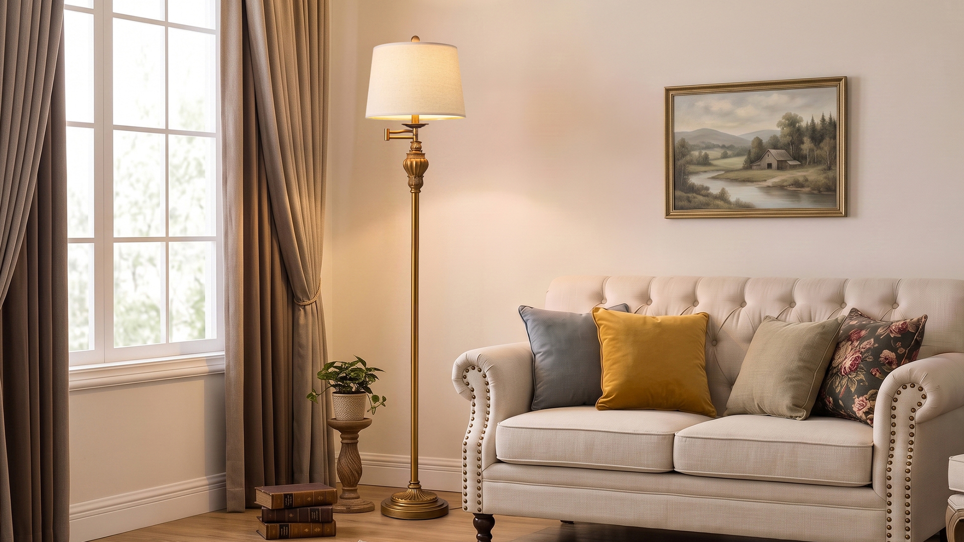 Vintage Floor Lamp with 350° Adjustable Swing Arm 61