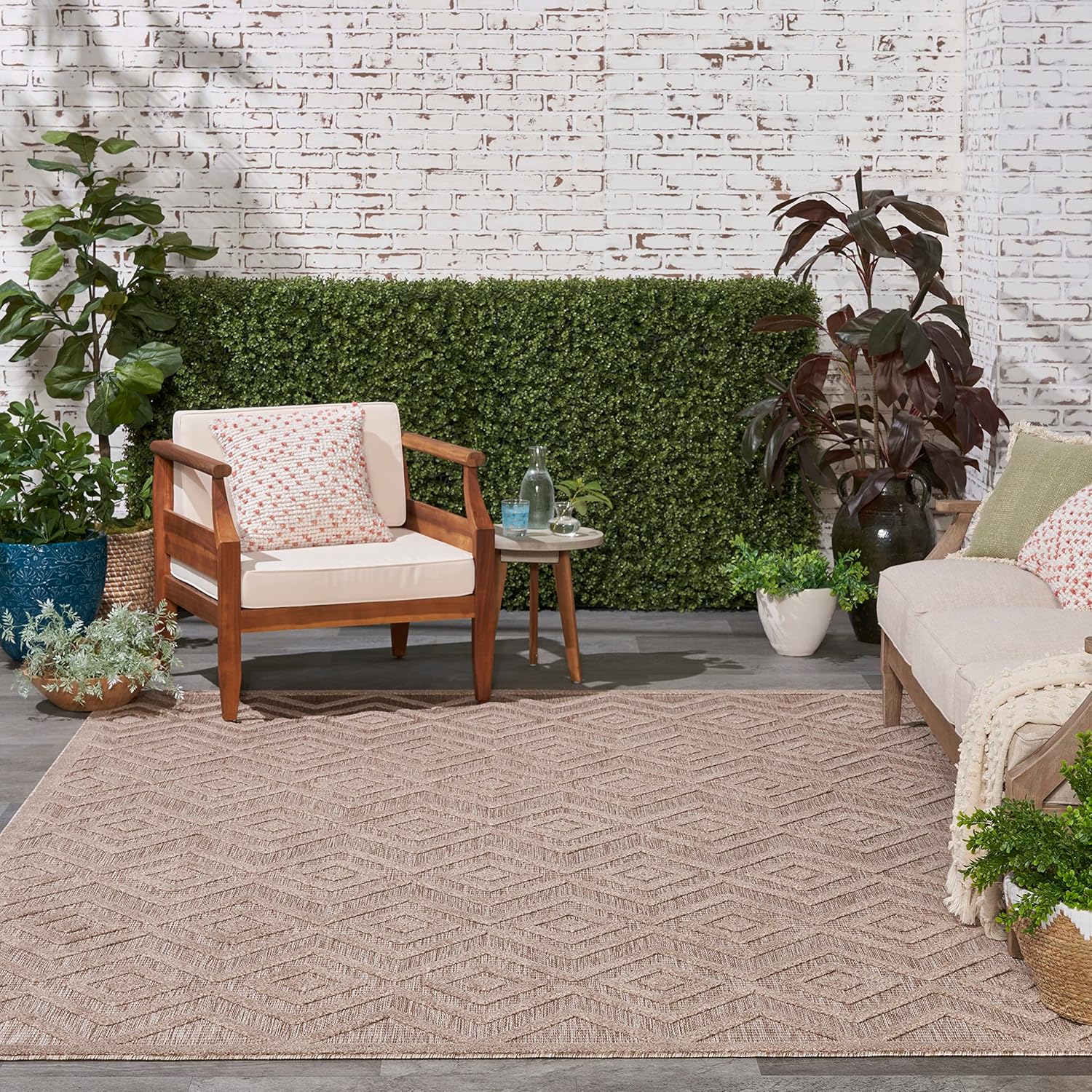 Natural Beige Diamond Flatweave 8' x 10' Indoor Outdoor Rug