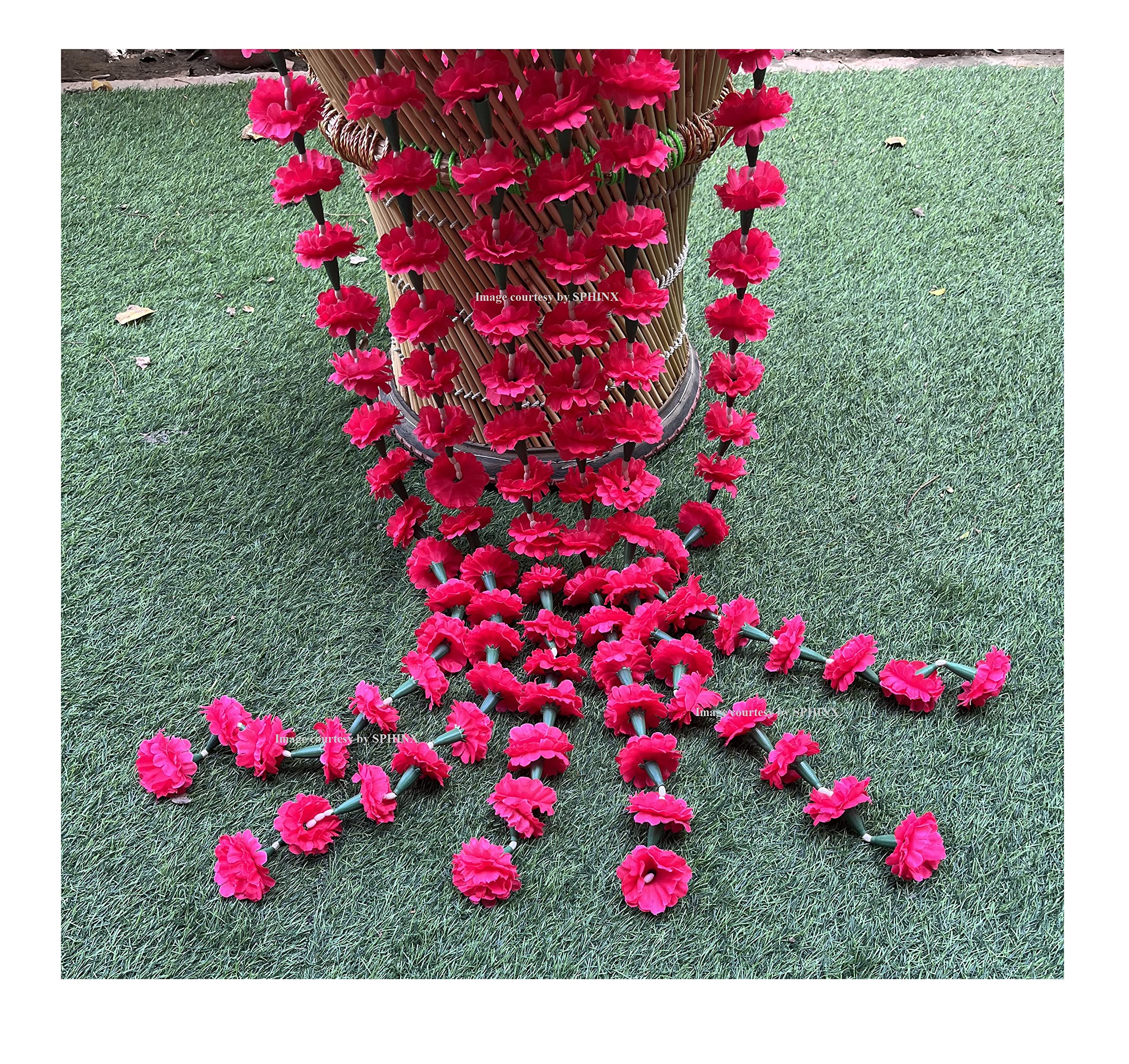 SPHINX Re-usable Traditional Artificial marigold flowers fabric garlands for Festive Pooja Wedding Housewarming Diwali Decorations (Approx 5.5 ft) - (Dark Pink(Rani)- 36FG, 24 Pieces)