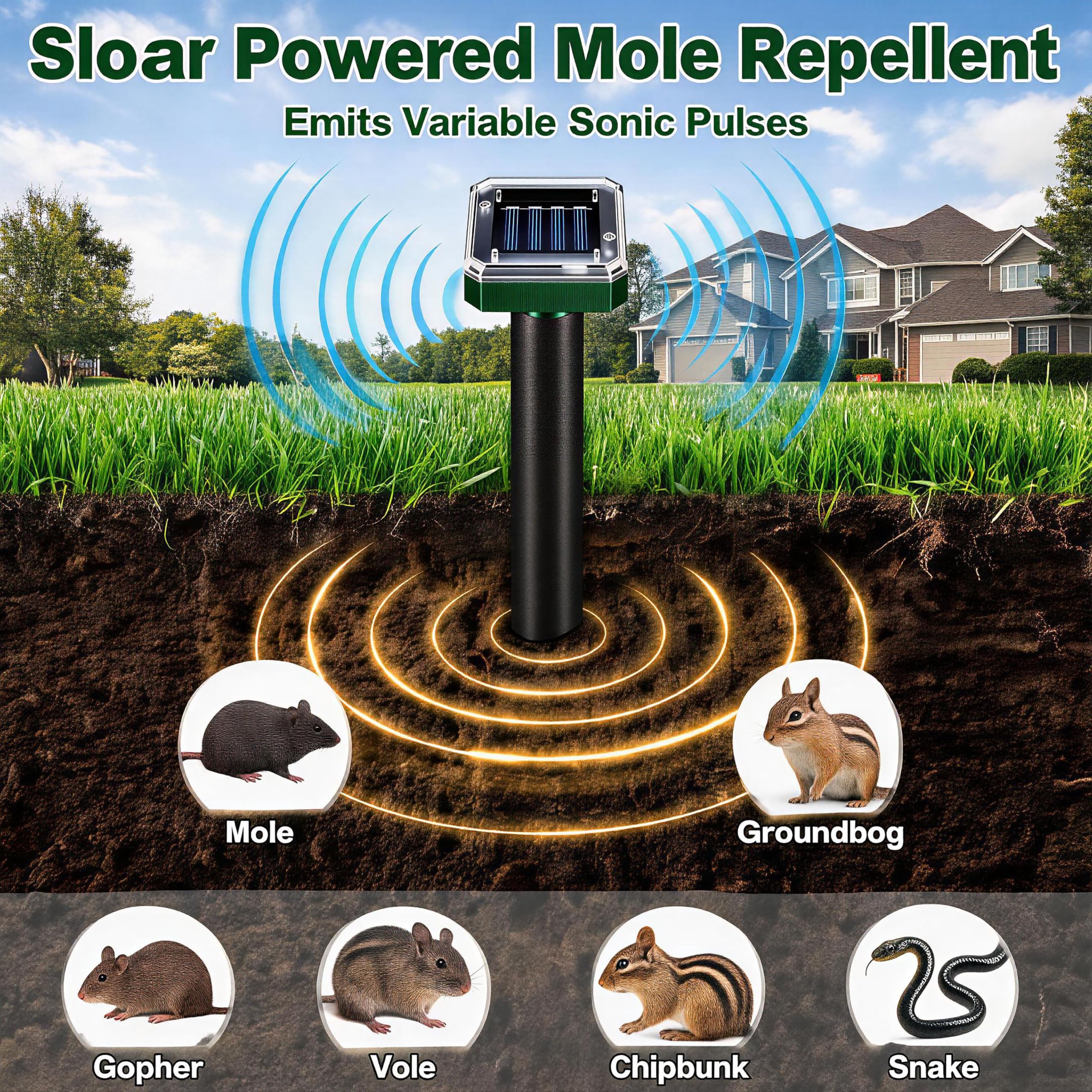 Solarbetriebener Maulwurfschreck 10 Pack Schlangenabwehr Outdoor, Gopher Abwehr für Rasen Garten Hof, Maulwurf- und Wühlmausvertreiber Wasserdicht, Effektiv Abwehr Gophers Schlange