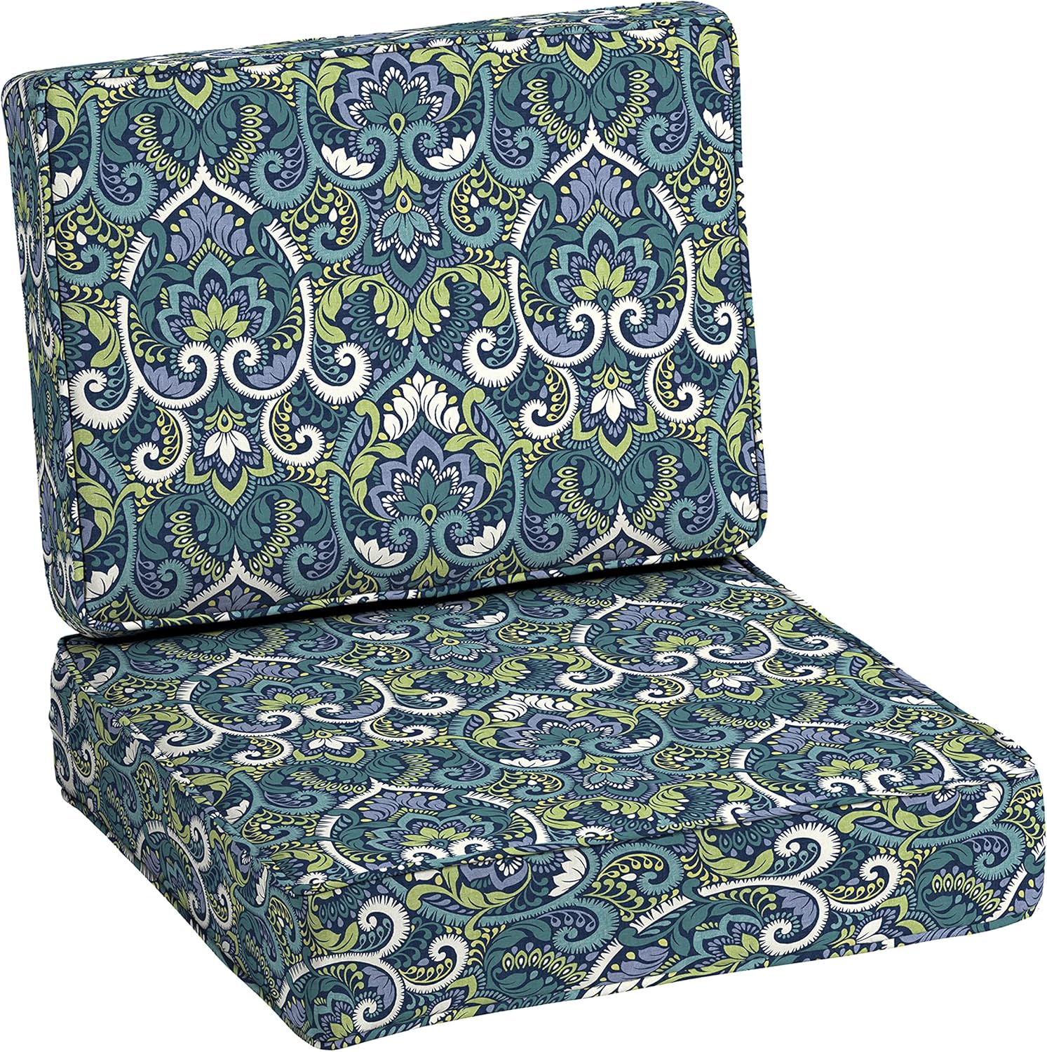 Arden Selections ProFoam Essentials Outdoor Deep Seating Cushion Set 24 x 24, Sapphire Aurora Blue Damask 24" x 24" Deep Seat Set (Firm Foam Back) Sapphire Aurora Blue Damask
