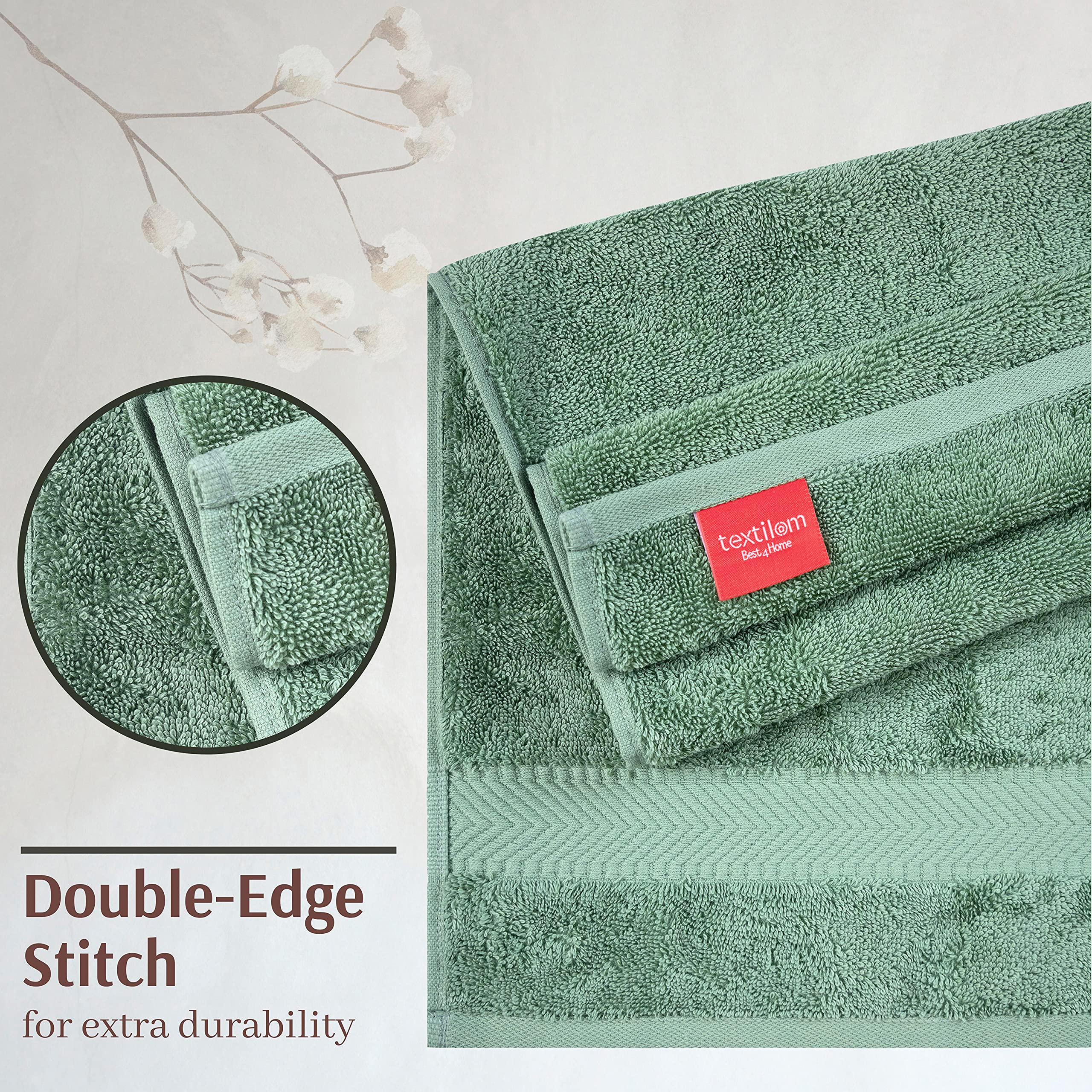 TEXTILOM 100% Turkish Cotton 6 Pcs Bath Towel Set, Luxury Bath Towels for Bathroom, Soft & Absorbent Bathroom Towels Set ( 2 Bath Towels, 2 Hand Towels, 2 Washcloths )- Green