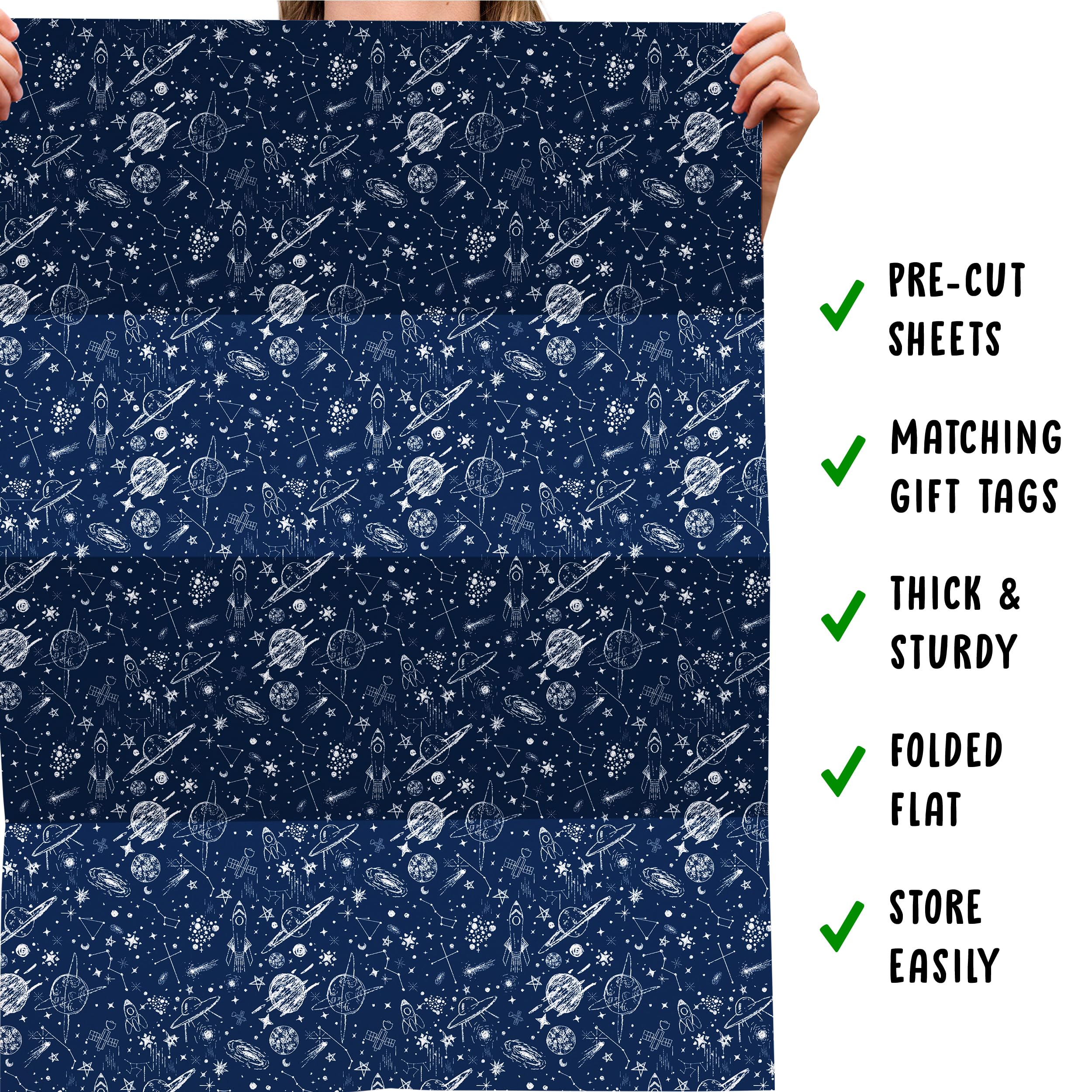 Carta Regalo Con Tema Sole, Luna E Stelle - 6 Fogli 70x50 Cm Con Adesivi - Design Unico Londinese, Riciclabile FSC - Central 23