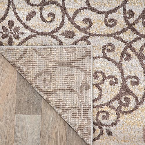 Miniatura 5 de Tapete de área moderno y contemporáneo con diseño floral para interiores, Sintético, Crema