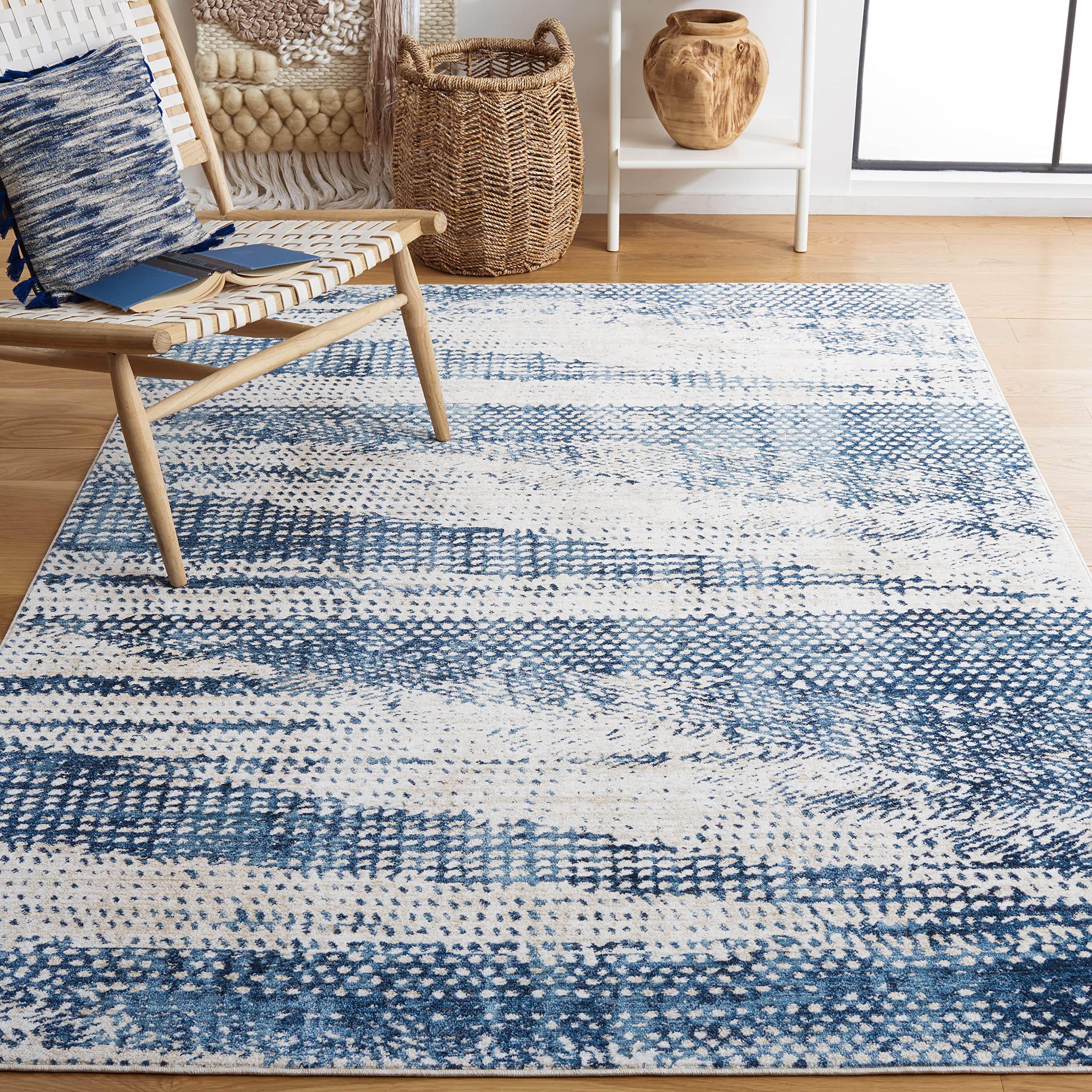 SAFAVIEH Olympia Collection Area Rug - 5' x 8', Blue & Ivory, Modern Abstract Design, Non-Shedding & Easy Care, Ideal for High Traffic Areas in Living Room, Bedroom (OPA220N)