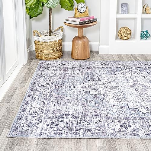 Miniatura 4 de Eyely HSW102A-4 - Alfombra tradicional Didim con medallón gris bohemio lavable a máquina, estilo granjero, persa, dormitorio, cocina, sala de estar,