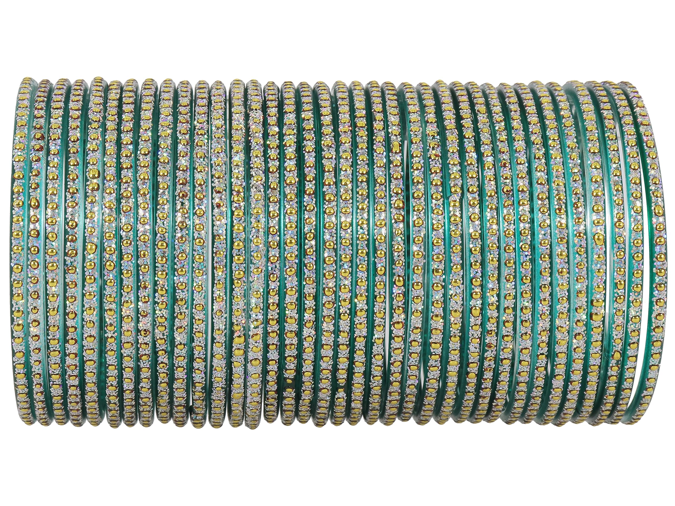 NMII Set di 36 braccialetti eleganti in vetro con pois e glitter, per donne e ragazze, braccialetti in vetro, braccialetti tradizionali da donna