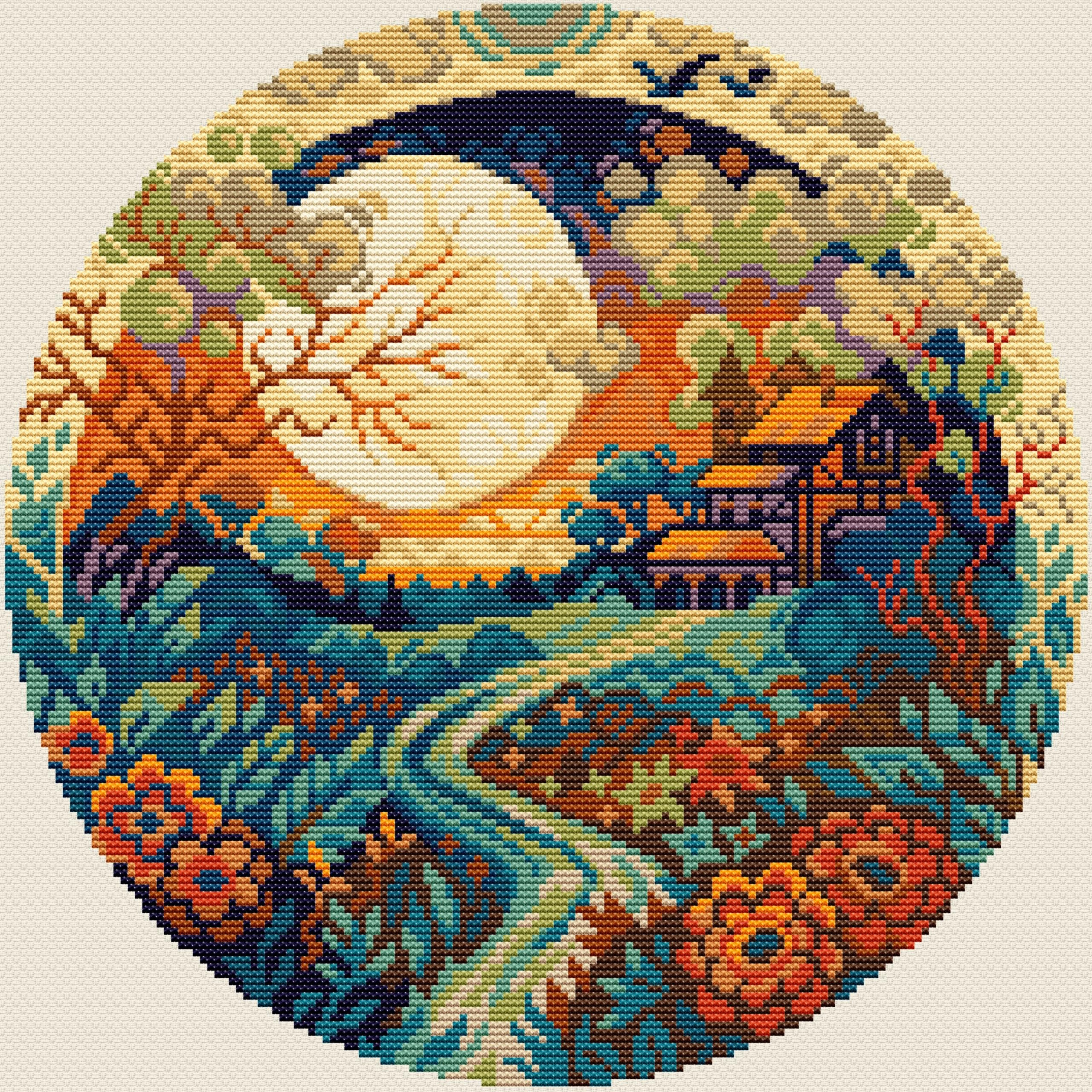 Hobbyjobby Sunset Lodge Cross Stitch Kit Counted Cross Stitch Kit For Adults, Needlecraft And Embroidery Kit