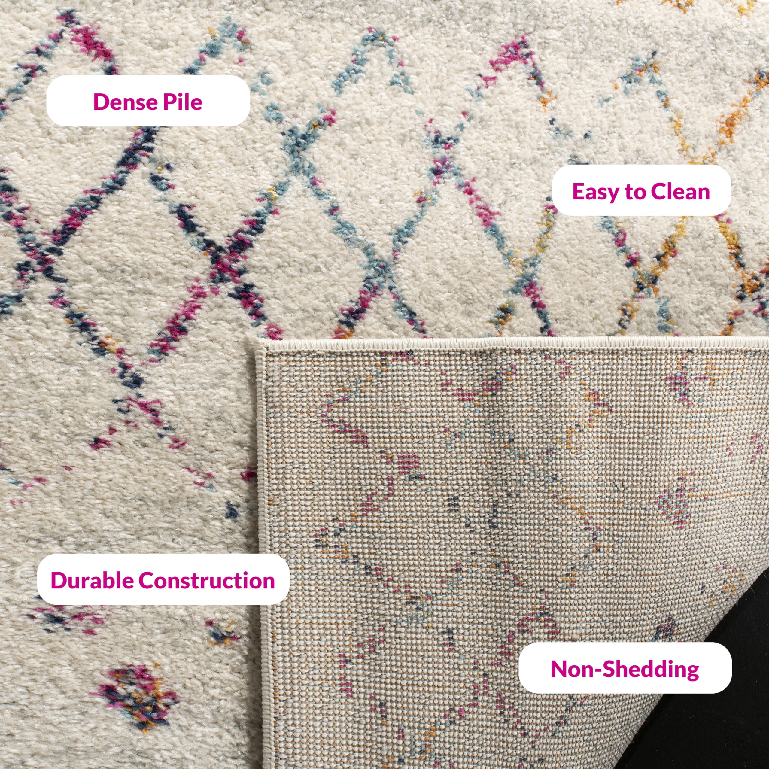 Safavieh Boho Teppich für Wohnzimmer, Esszimmer, Schlafzimmer - Madison Collection, Kurzer Flor, Elfenbein und Fuchsia, 80 x 180 cm