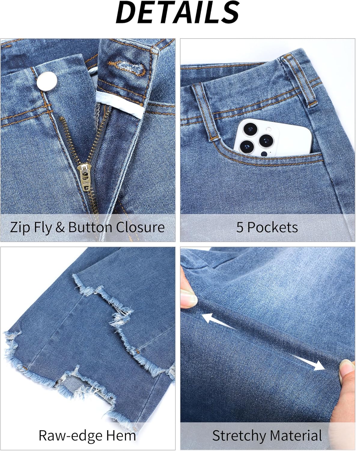 PHISOCKAT Women's Wide Leg Baggy Jeans Mid-Rise Loose Flare Jeans with Frayed Hem Stretchy Denim Pants with Pockets Y2K