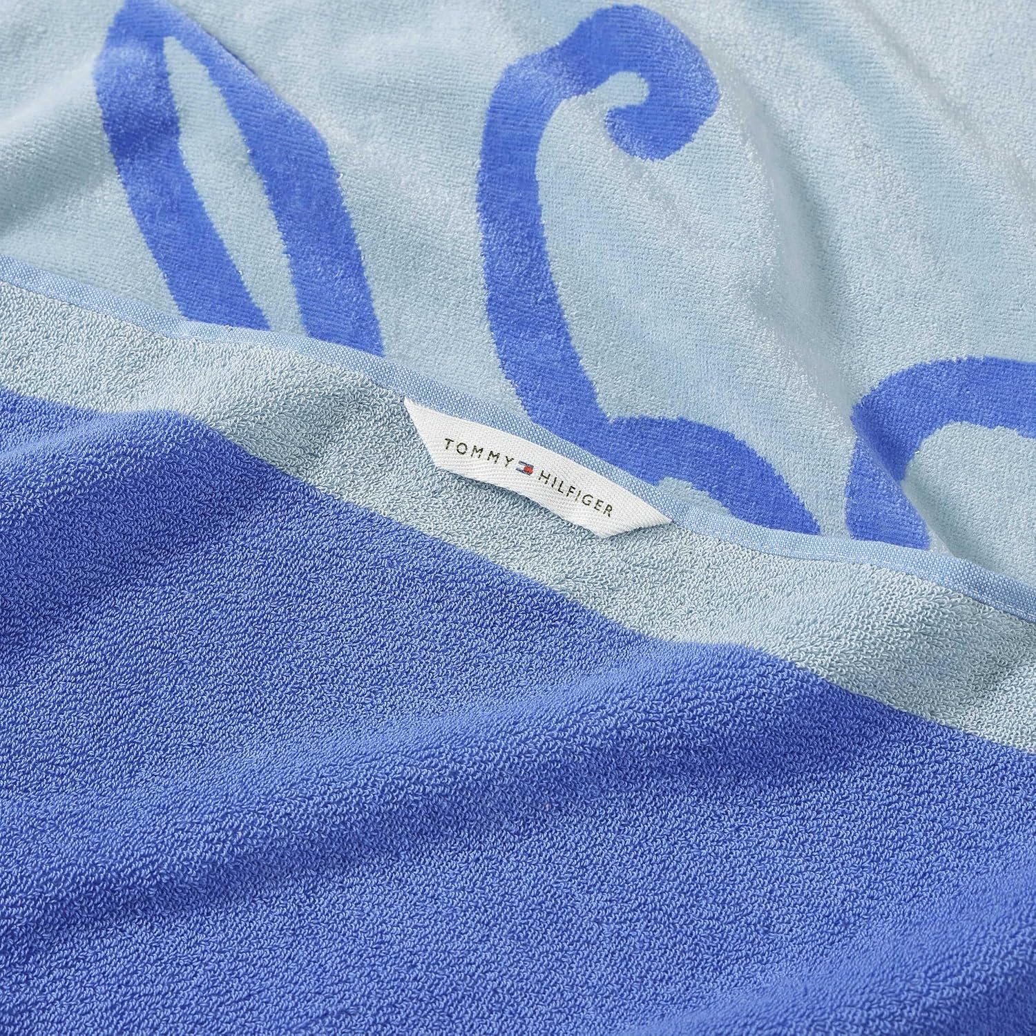 Tommy Hilfiger - Beach Towel, 100% Cotton Soft & Absorbent Plush Towel with Z-Twist Velour, Beach Essentials (Colorblock Monogram Light Blue, 36" x 68")