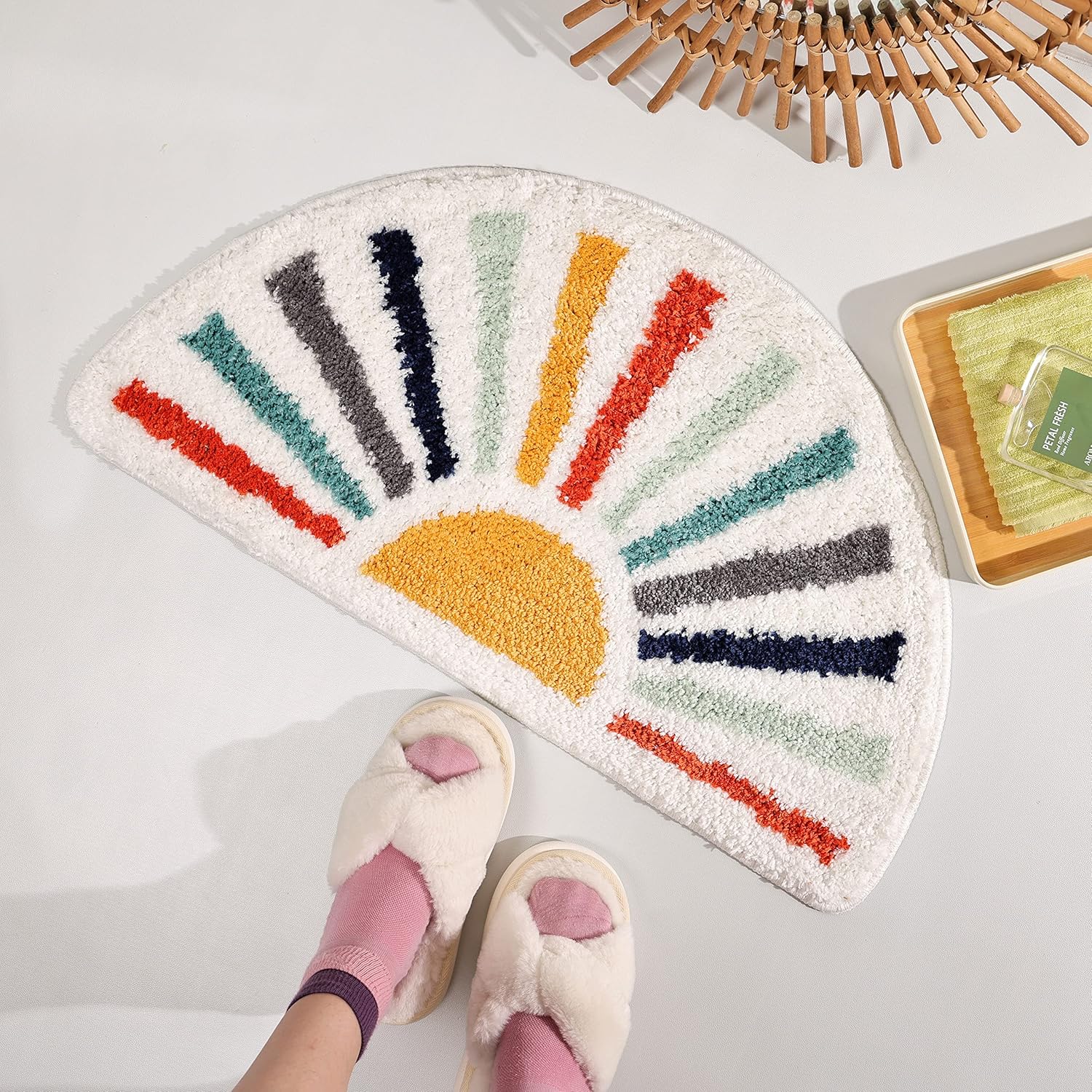 TRUEDAYS Boho Half Round Bath Mats Bundle - Cute Half Circle Bathroom Rugs - Machine Washable, Water Absorbent and Non-Slip Bathroom Rugs (2 Pack)