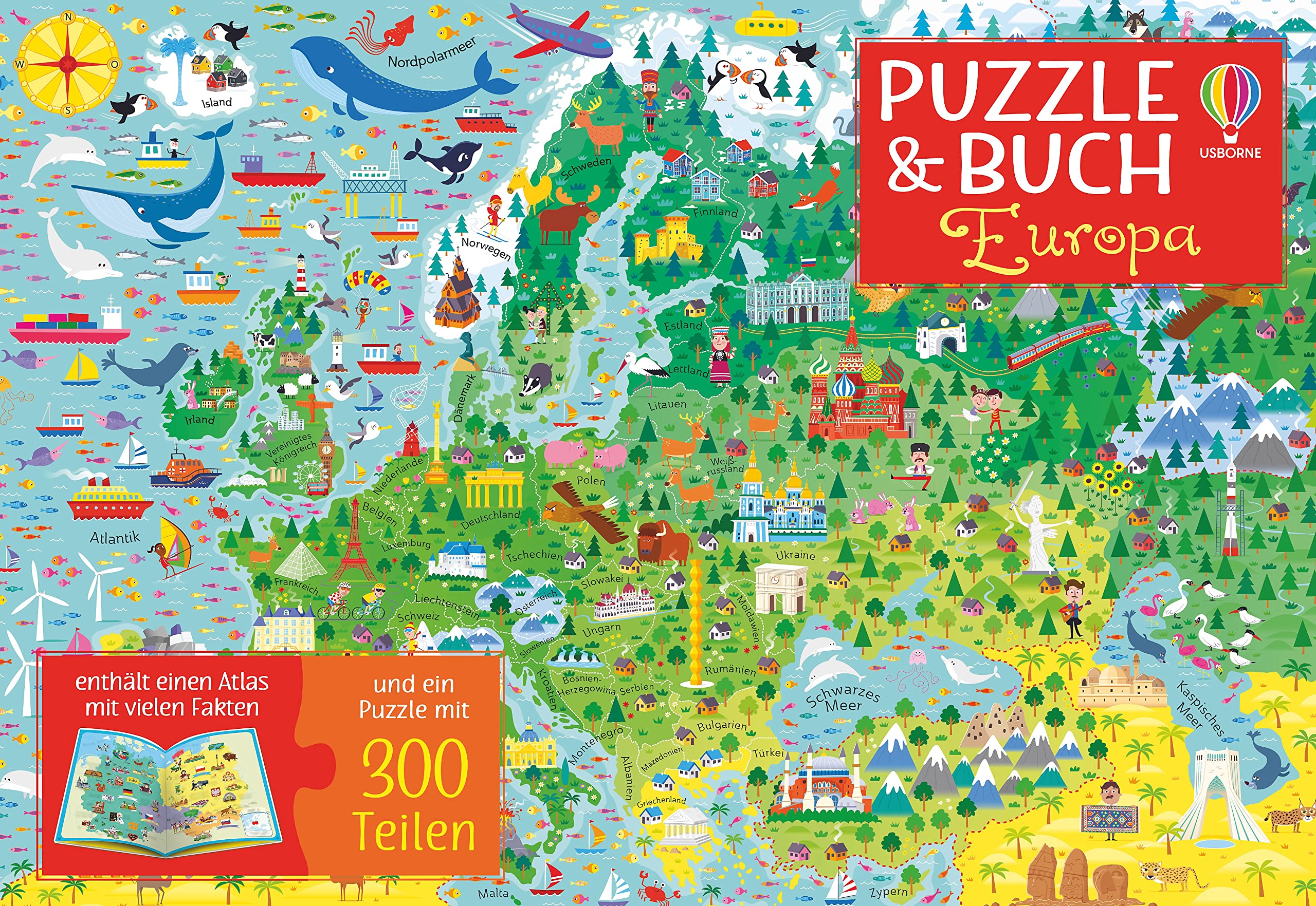 Puzzle & Buch: Europa: Puzzle mit 300 Teilen plus Atlas