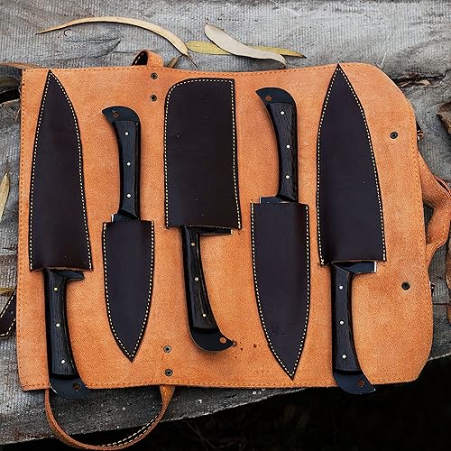 Miniatura 6 de Juego de cuchillos de chef forjados a mano con kit de rollo de cuero, cuchillo de carnicero para rebanar y pelar, regalo de Navidad, cuchillos de