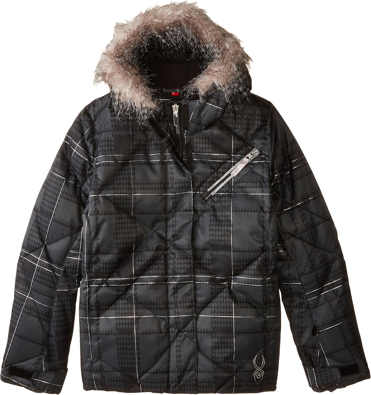 Spyder Girls Hottie Jacket, 16, Black Check Plaid Print/Black