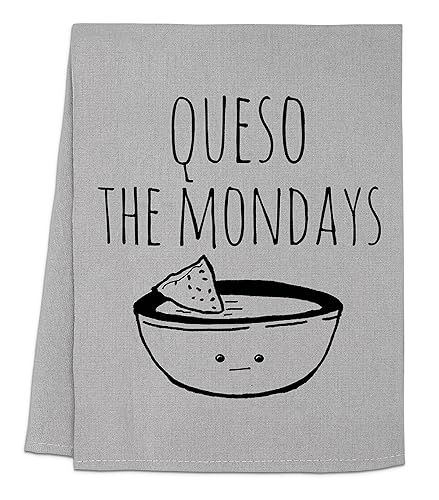 Funny Dish Towel, Queso The Mondays, Flour Sack Kitchen Towel, Sweet Housewarming Gift, Farmhouse Kitchen Decor, White or Gray (Gray)