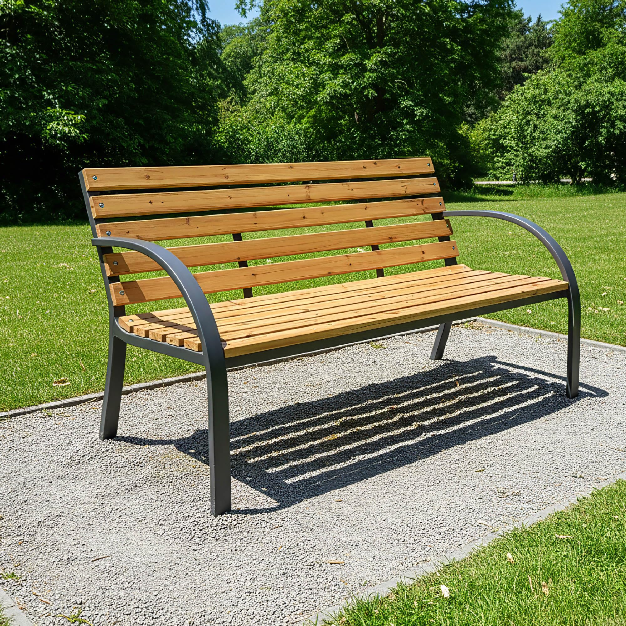 IlGruppone Panchina da Giardino 2 Posti in Legno e Acciaio 120 cm con Braccioli – Panca da Esterno per Terrazzo, Balcone e Giardino – Design Resistente e Comfort Naturale