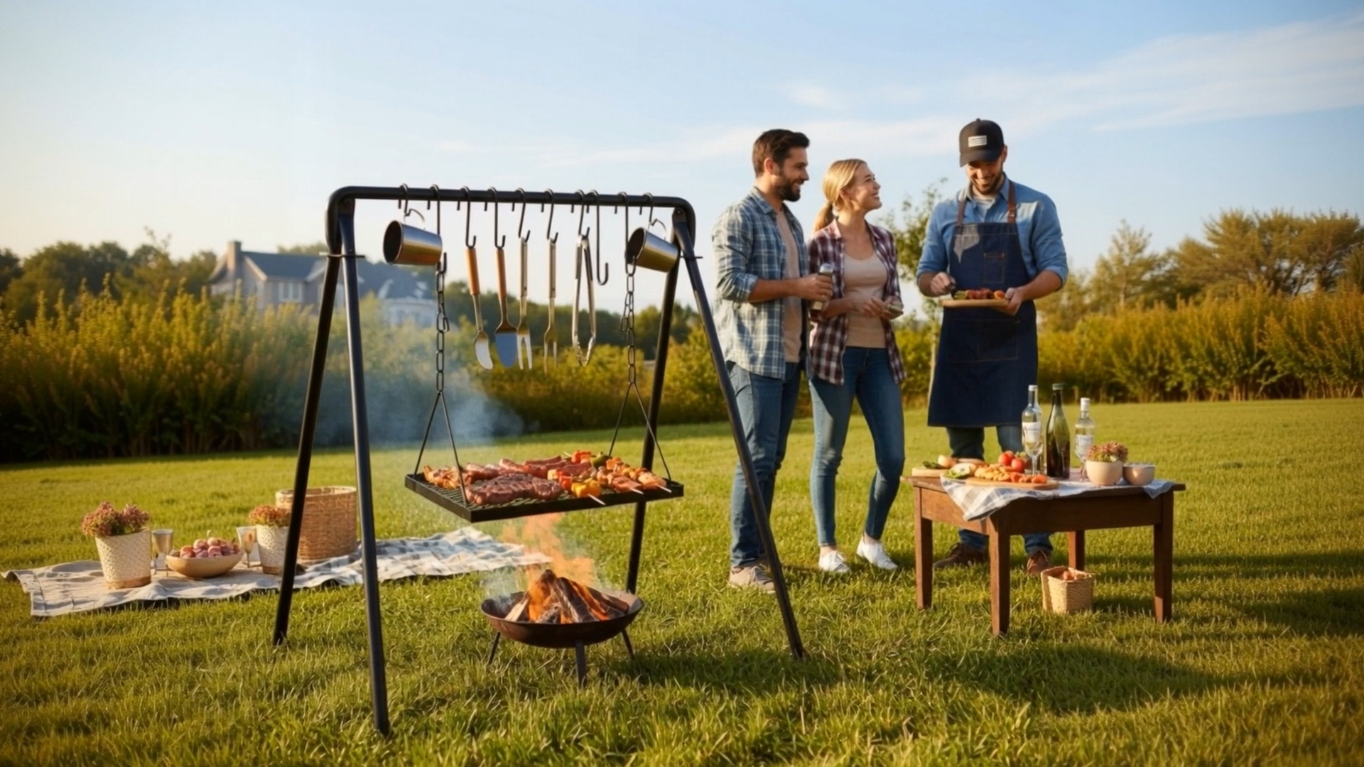 Amazon.com : Rossesay Campfire Swing Grill Stand Adjustable