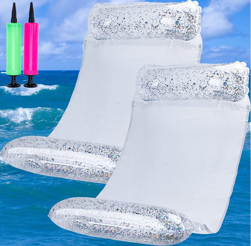 WERNNSAI Flotadores De Hamacas Para Adultos - 2PCS Hamaca De Agua Flotadores Inflables Para Piscinas 4 En 1 Multi-Propósito Tumbona Piscina Flotador De Agua Portátil Para Viajar (Flamingo & Tiburón