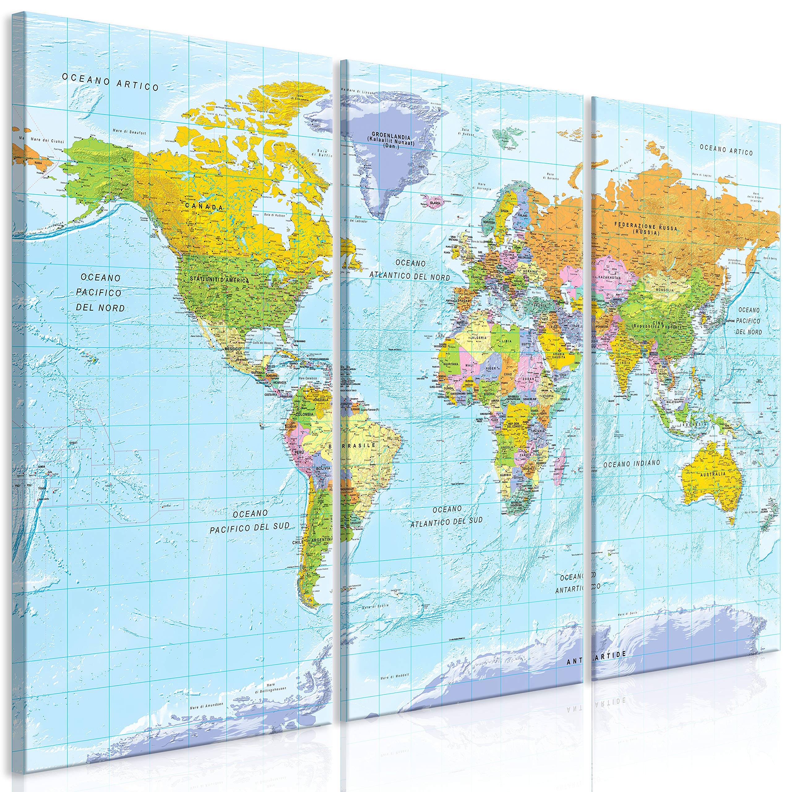 murando - Lavagna Di Sughero per Puntine - Mappa Mondo 120x80 cm 3 Pezzi - Bacheca Sughero da Parete & Quadri Componibili in un Uno - Grande Decorativo per Parete per le Note - Terra k-A-0460-p-e