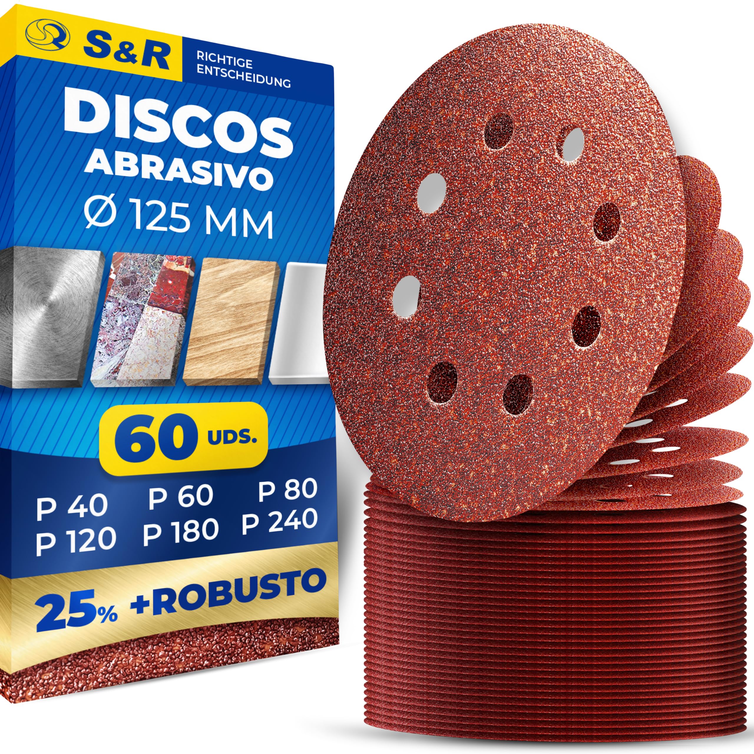 S&R Discos Papeles Lija Radial 125 mm Autoadhesivos