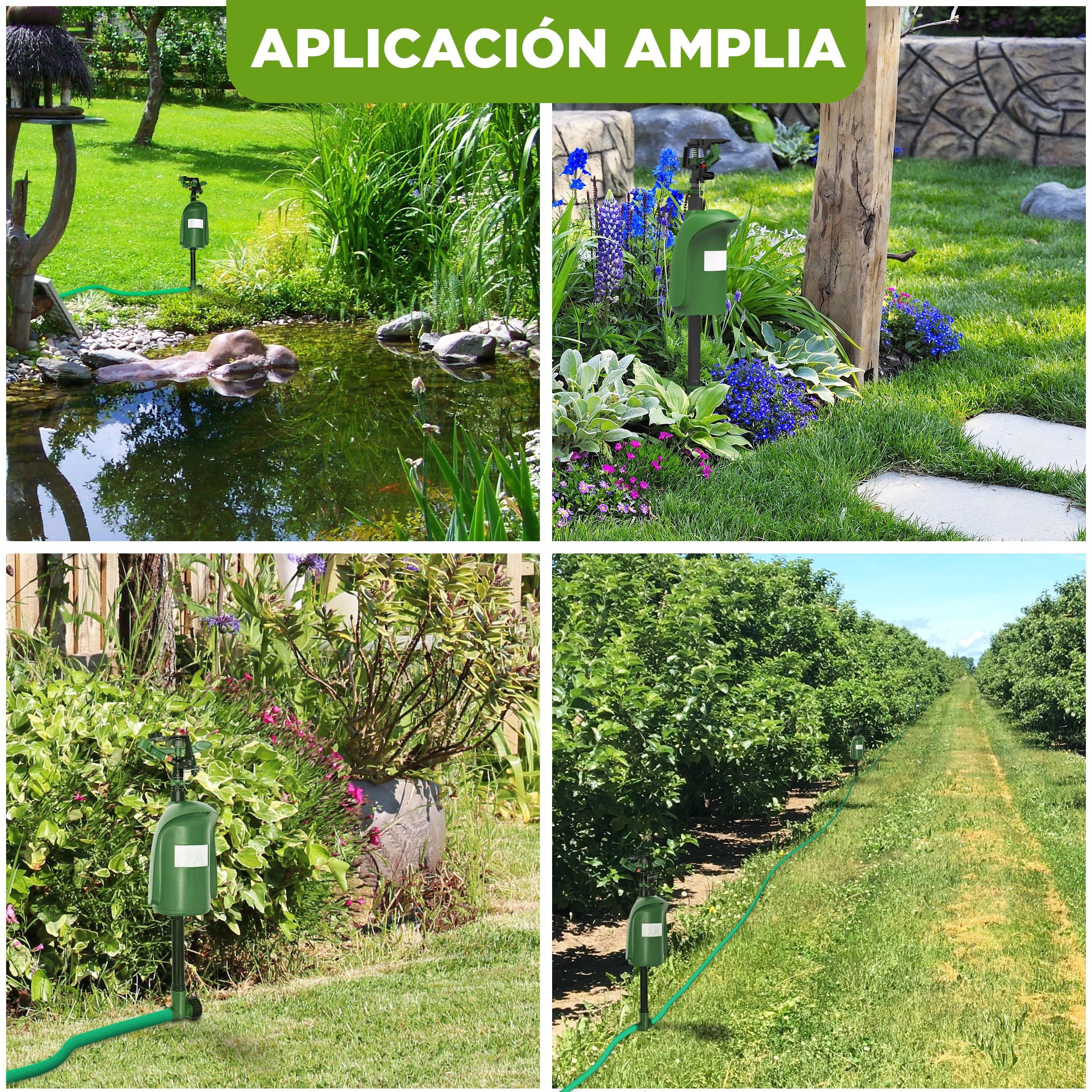ISOTRONIC Repelente de Animales con Chorro de Agua — Ahuyentador de Gatos y Garzas con Detector de Movimiento 120° — Radio Ajustable para Jardín y Estanque — Defensa Eficaz (1 Unidad)