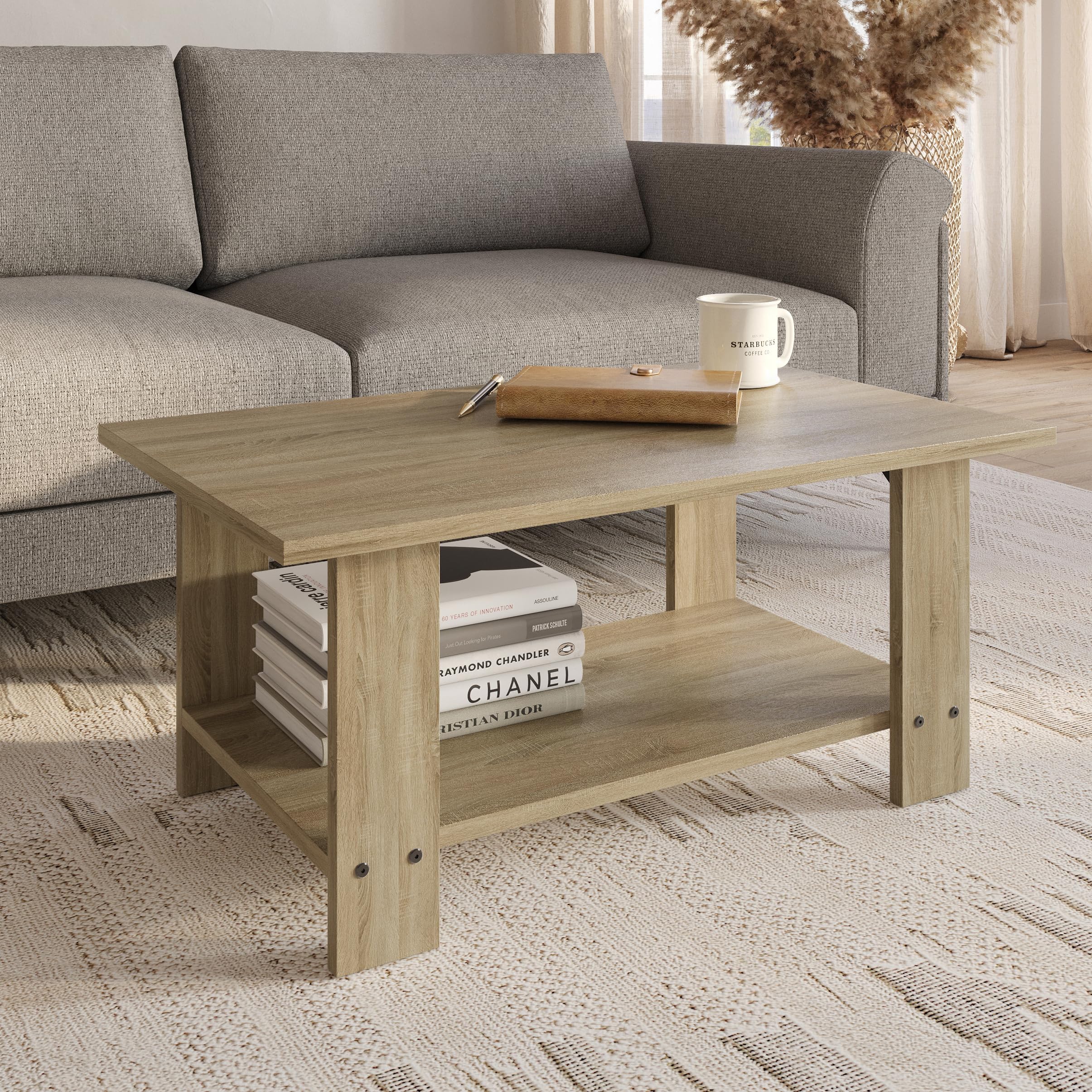 FURLAY Engineered Wood Coffee Table with Bottom Shelf – 90 x 55 x 40 cm (001, Classic Oak)