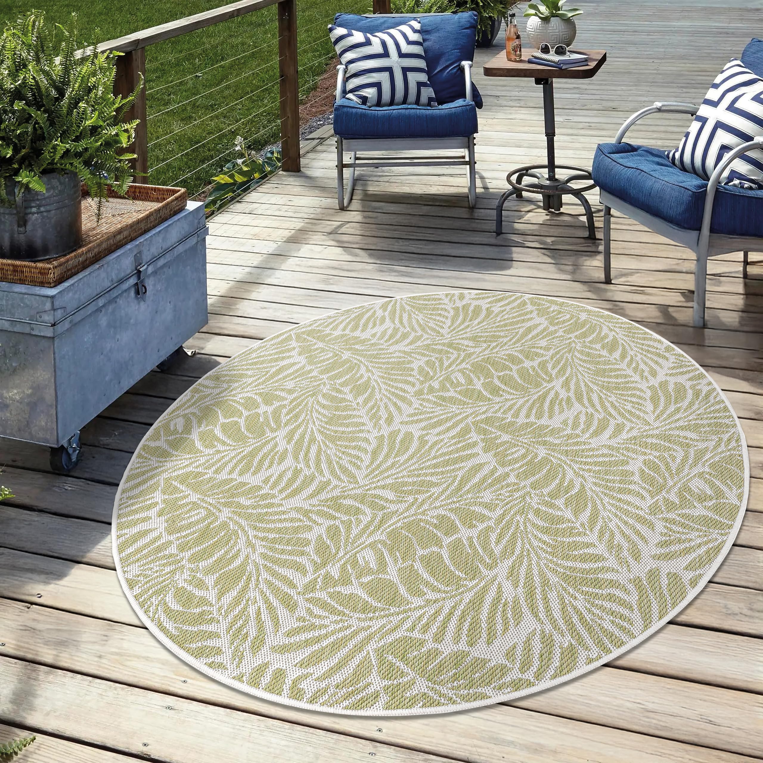 Keen Home Design Terrace Outdoor Round Rug - 5ft Round Washable Indoor/Outdoor Rug for Patio, Kitchen, Balcony, Beach, Garden, Deck and Porch, Size:
