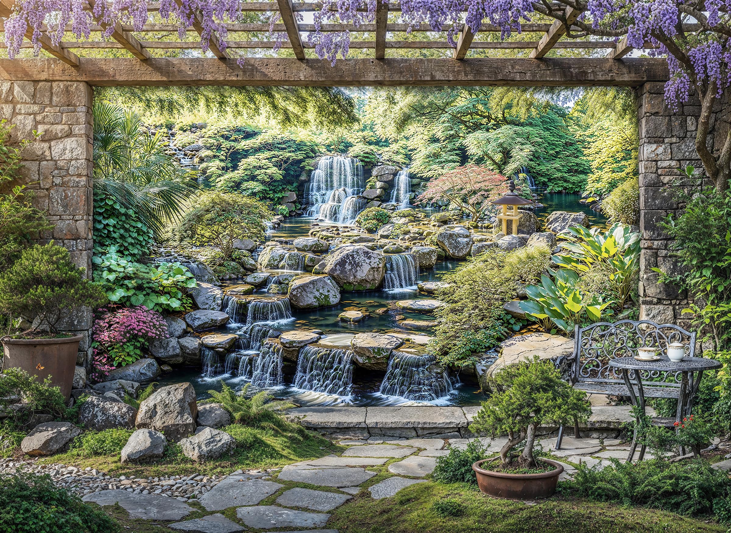 Sabrikas Let Your Creative Spirit Run Free Green Waterfall Mural, Tapestry & Curtain Waterproof Outdoor Wall Hanging, Waterfall Feature Backdrop, Garden Pond Wall Art, Fence Feature & Outdoor Decor (W300cm X H180cm)