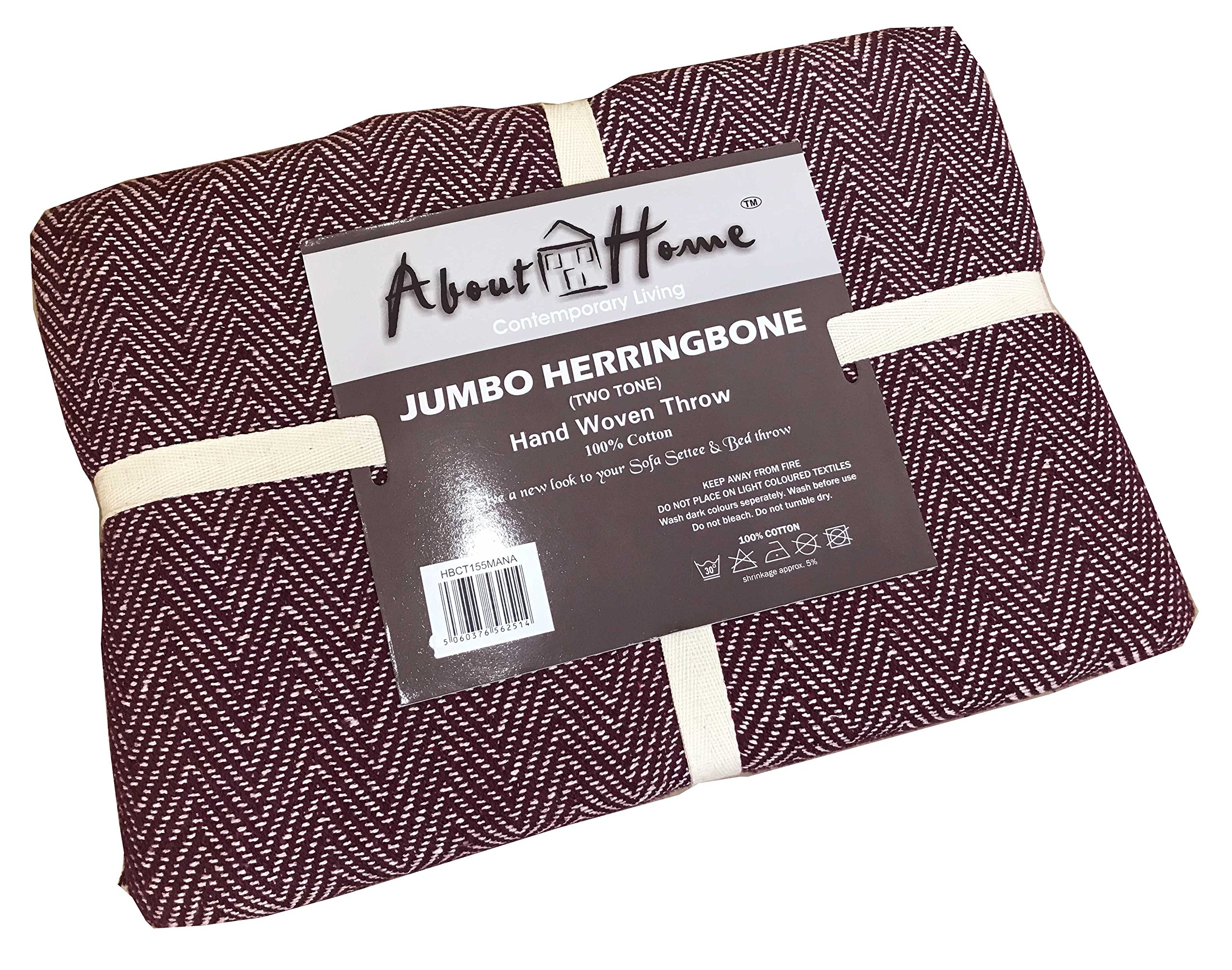 About Home Maroon / Natural Herringbone Cotton Blanket Throw, Settee Cover (Maroon/Natural, 102"X155")