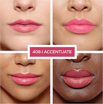 L'Oréal Paris Lip Gloss, Plumping and Hydrating, with Hyaluronic Acid and Collagen Complex, Glow Paradise Balm-In-Gloss, 408 I Accentuate (Pack of 2)