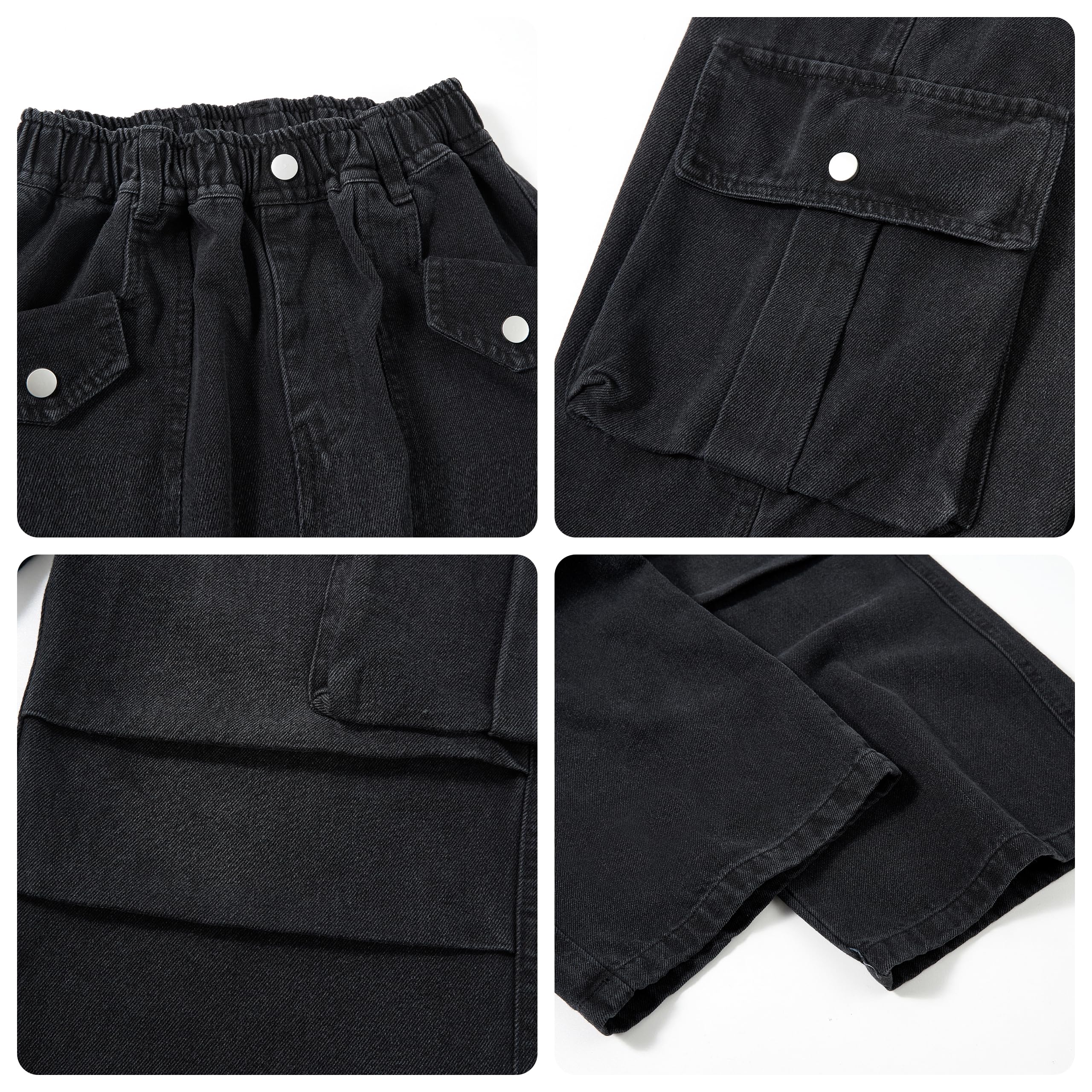 Vaqueros Cargo para Niña Cintura Alta Elástica Pierna Ancha Jeans Pantalones con Múltiples Bolsillos