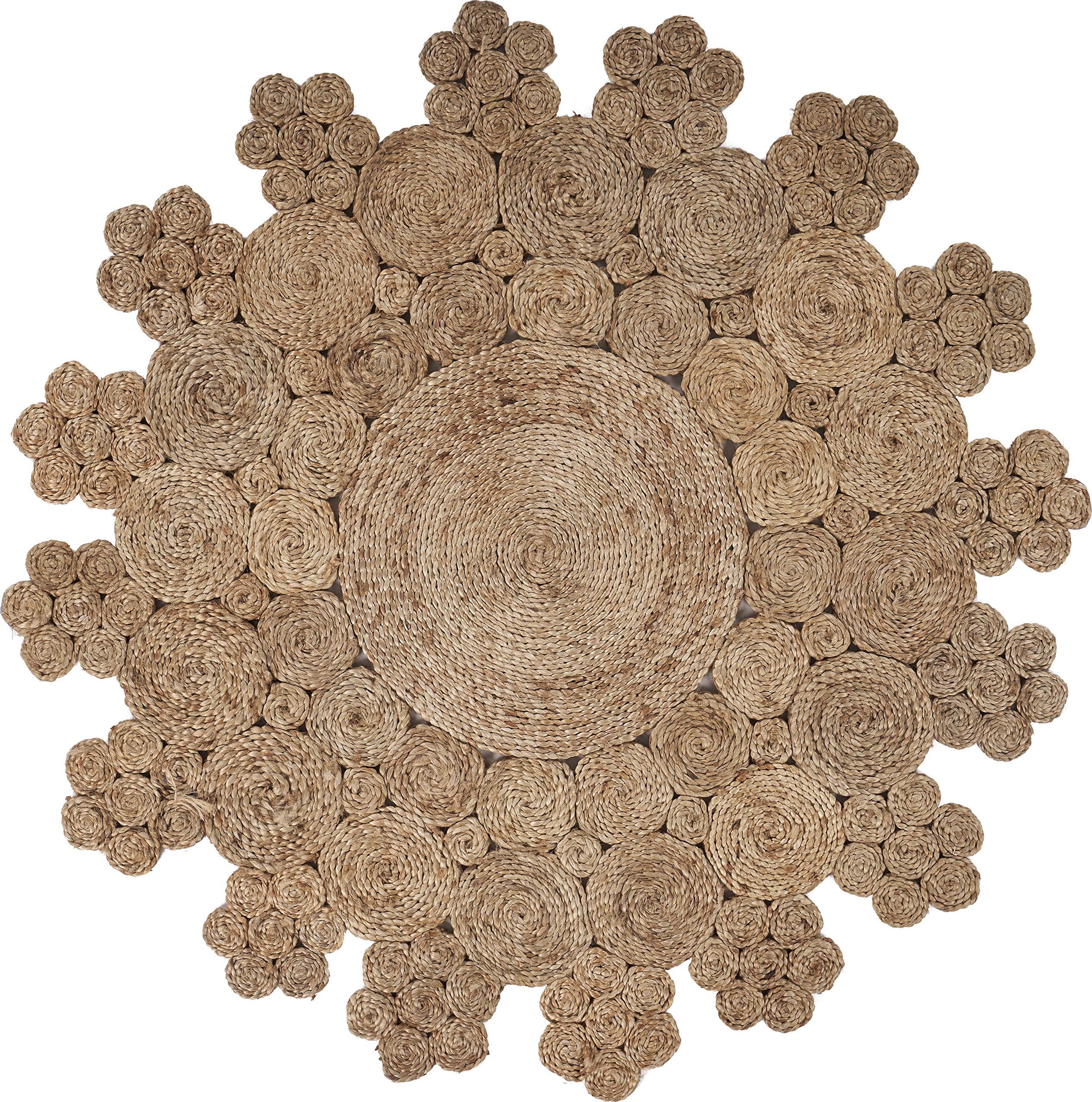 LR Home Natural Jute 4ft Round Area Rug for Home Decor | Braided Jute Rugs for Living Room, Bedroom, Playroom | Modern Boho Farmhouse Indoor Carpet for Room Decor | Tan/Natural