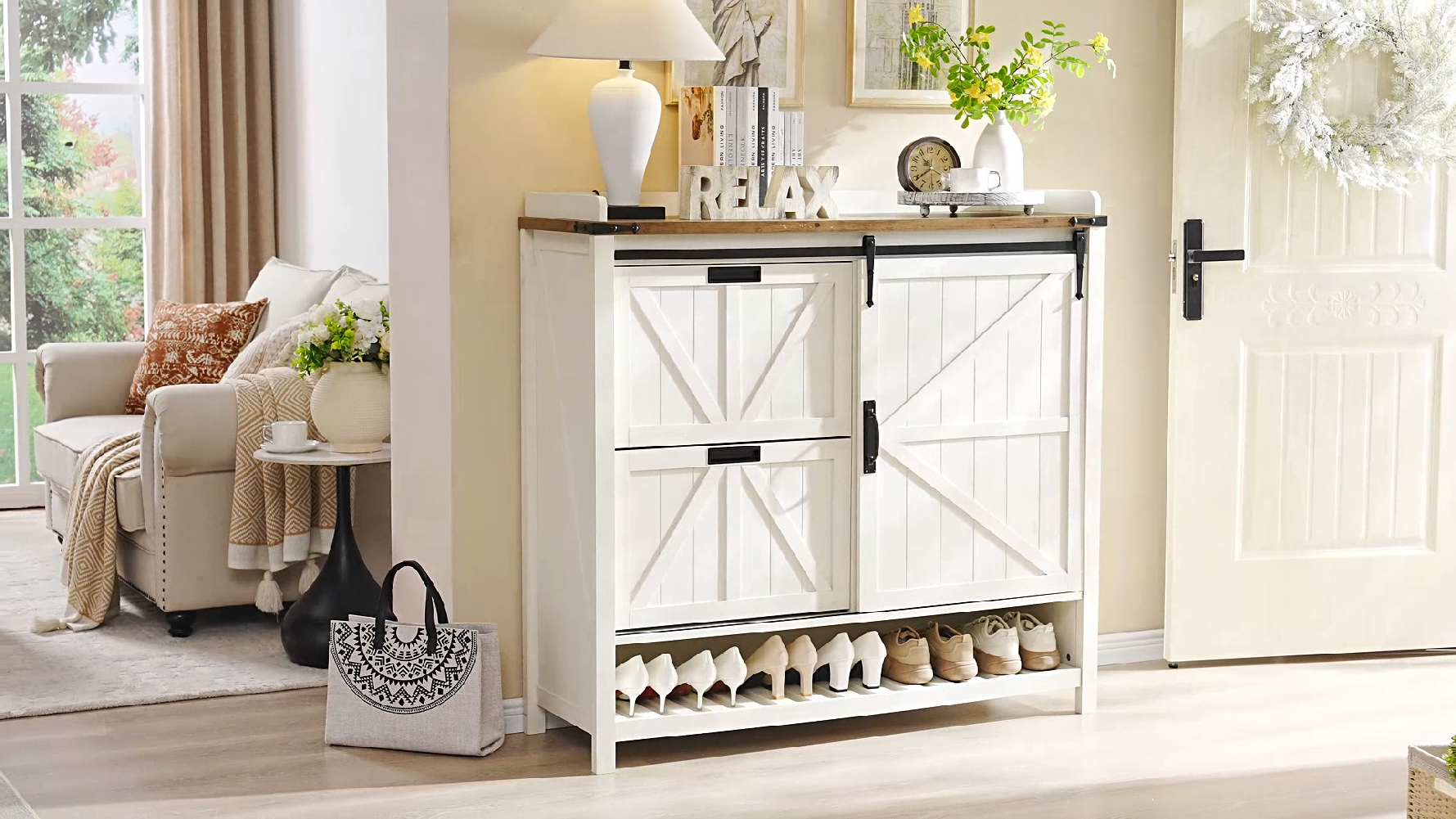 Amazon.com: OKD Shoe Storage Cabinet with 2 Flip Drawers & Sliding