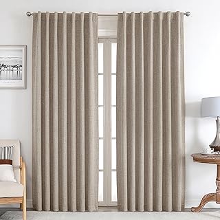 Blackout Linen Curtains 96 inches Long 100% Blackout Drapes 95 inch Length 2 Panels Set for Bedroom Living Room Black Out Darkening Curtain Thermal Insulated Backtab RodPocket(52x96inch Linen)
