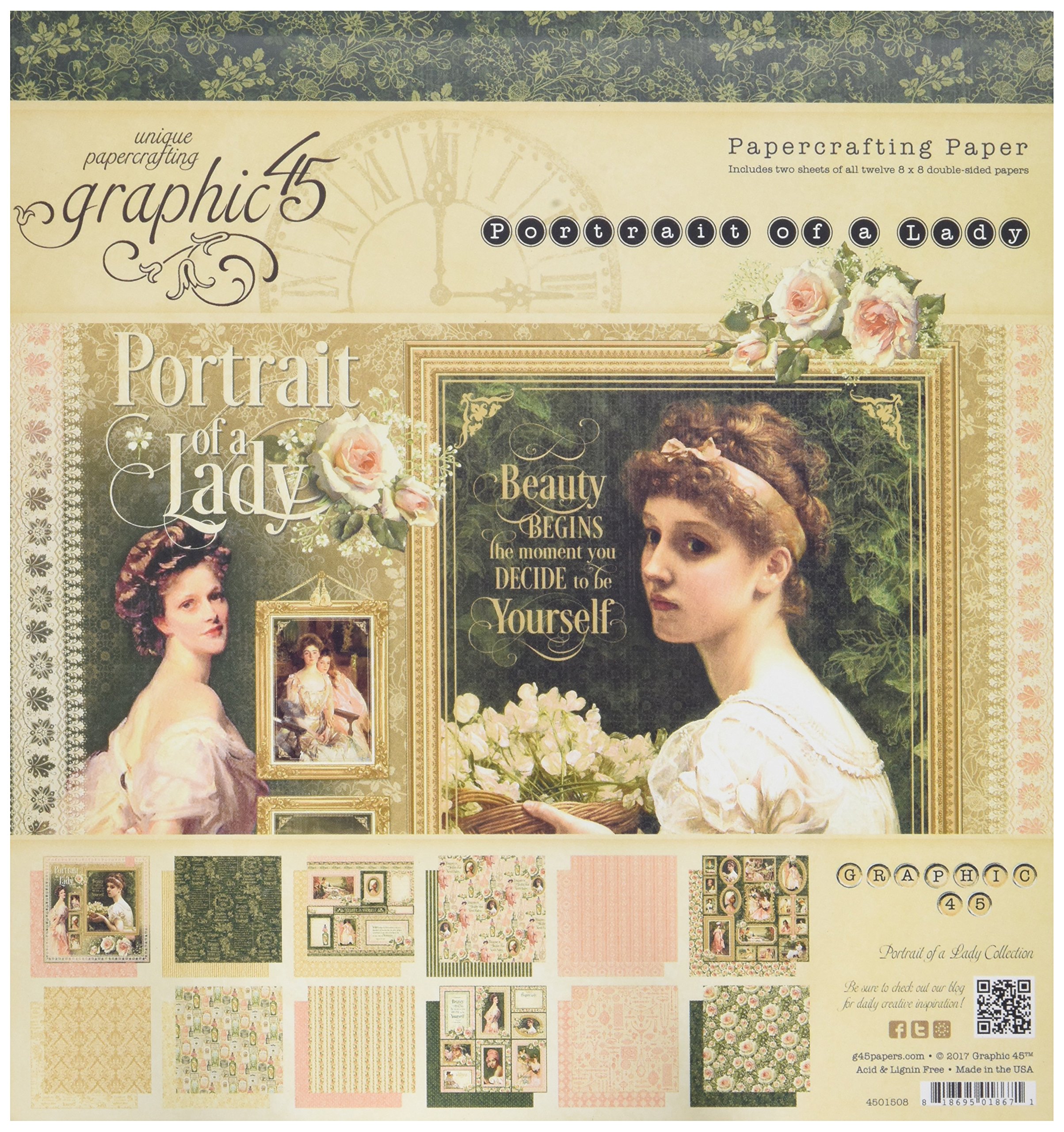 Graphic 45 Portrait of a Lady Paper Pad, Multi-Colour, 8 x 8-Inch