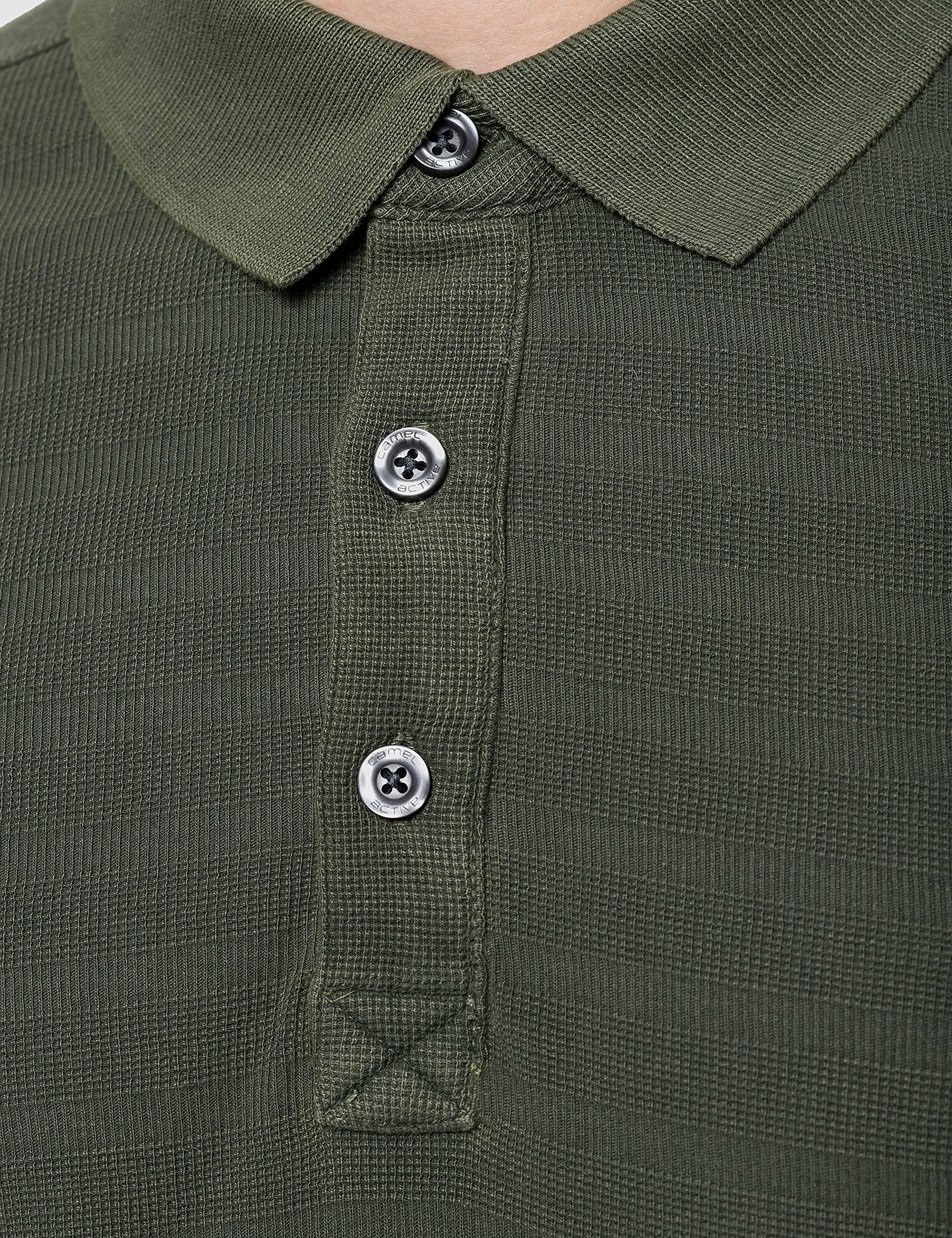 camel active Herren Langarm Polohemd Poloshirt Pique Leicht Angerauht Olive