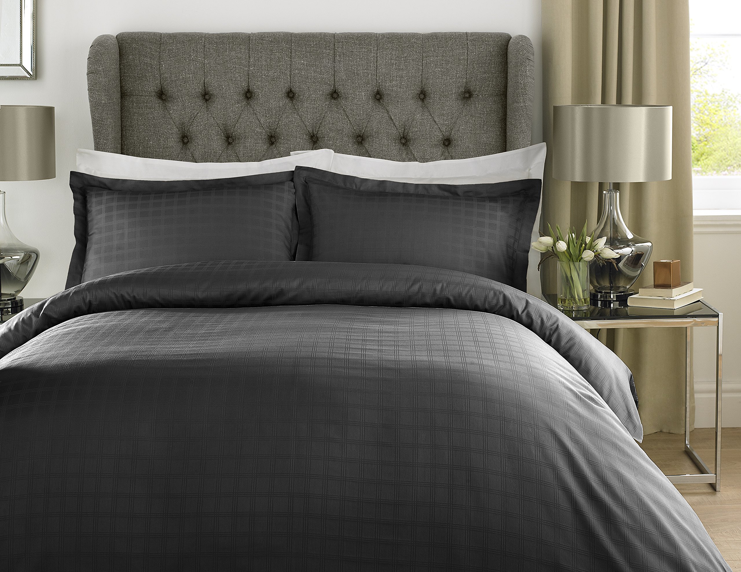 Lavish Label Luxury 400 Thread Count Duvet Cover Set (200 x 200 CM) with 2 pillowcases (50 x 75 CM), Black, Double