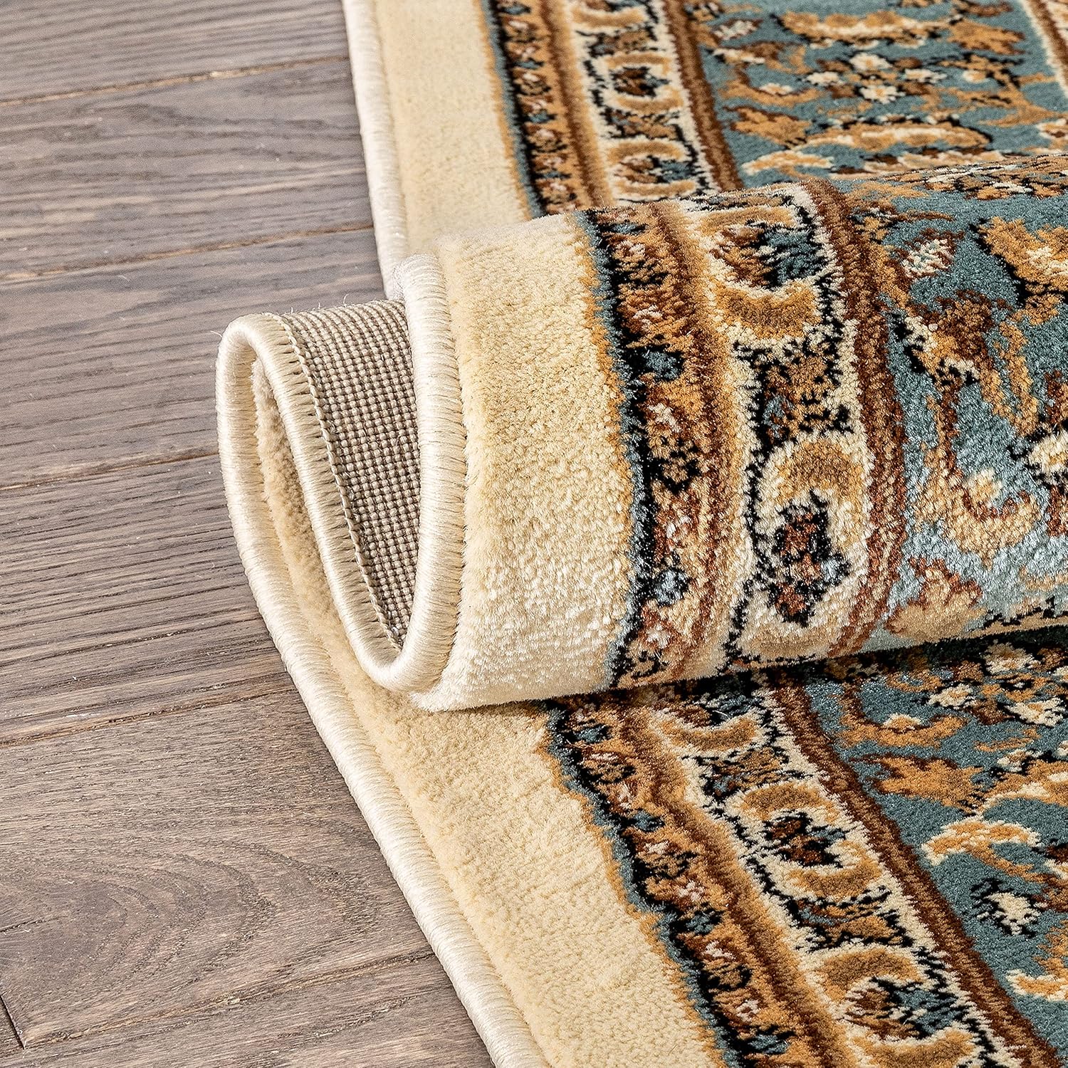 Ivory and Blue Medallion 5' x 7' Synthetic Area Rug