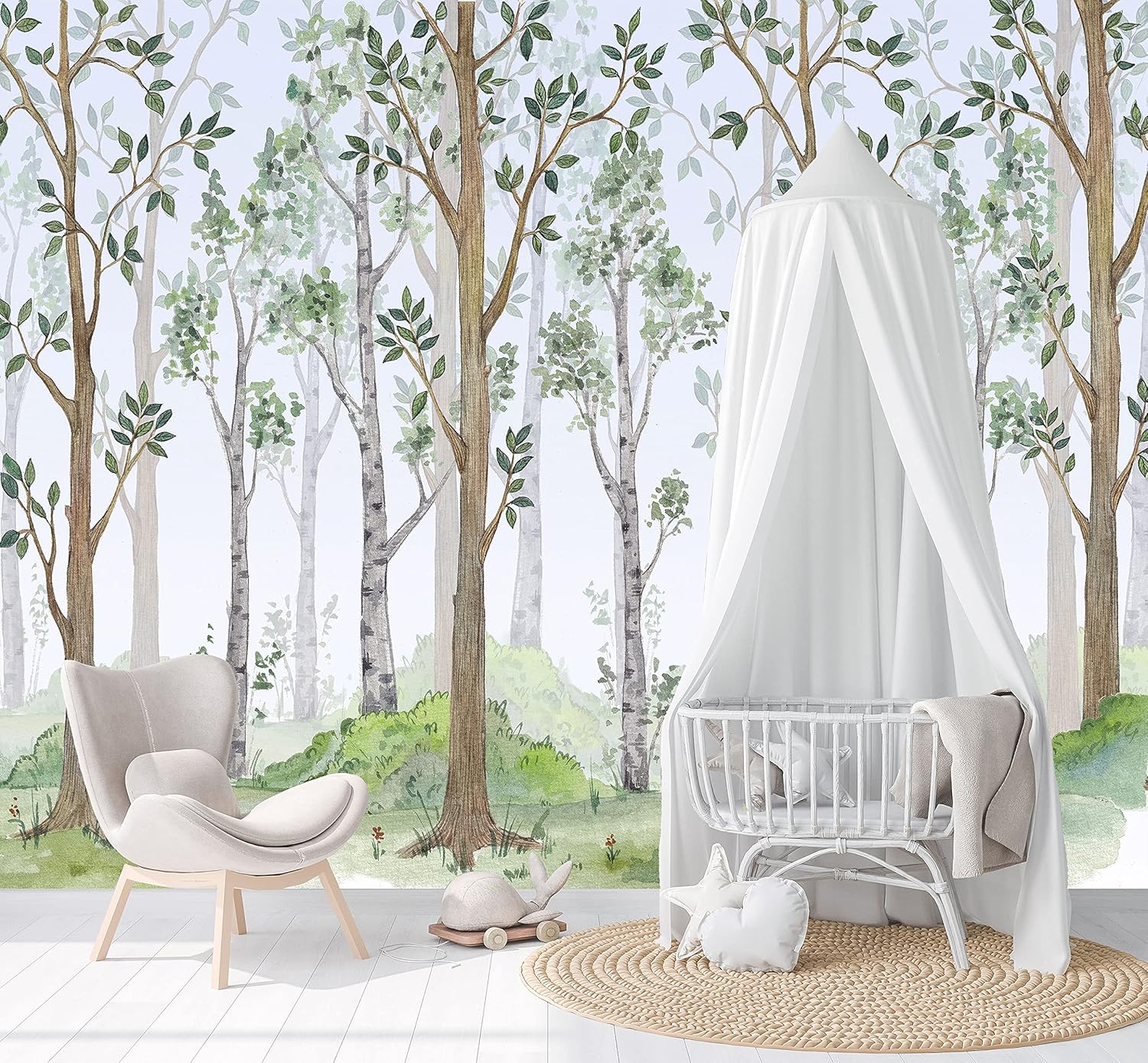 Innovative Stencils Peel and Stick Watercolor Birch Tree Forest Wallpaper Nursery Décor Fabric Woodland Decal Removable Reusable - Custom Sizes Mural #3130 (96" H x 60" W)