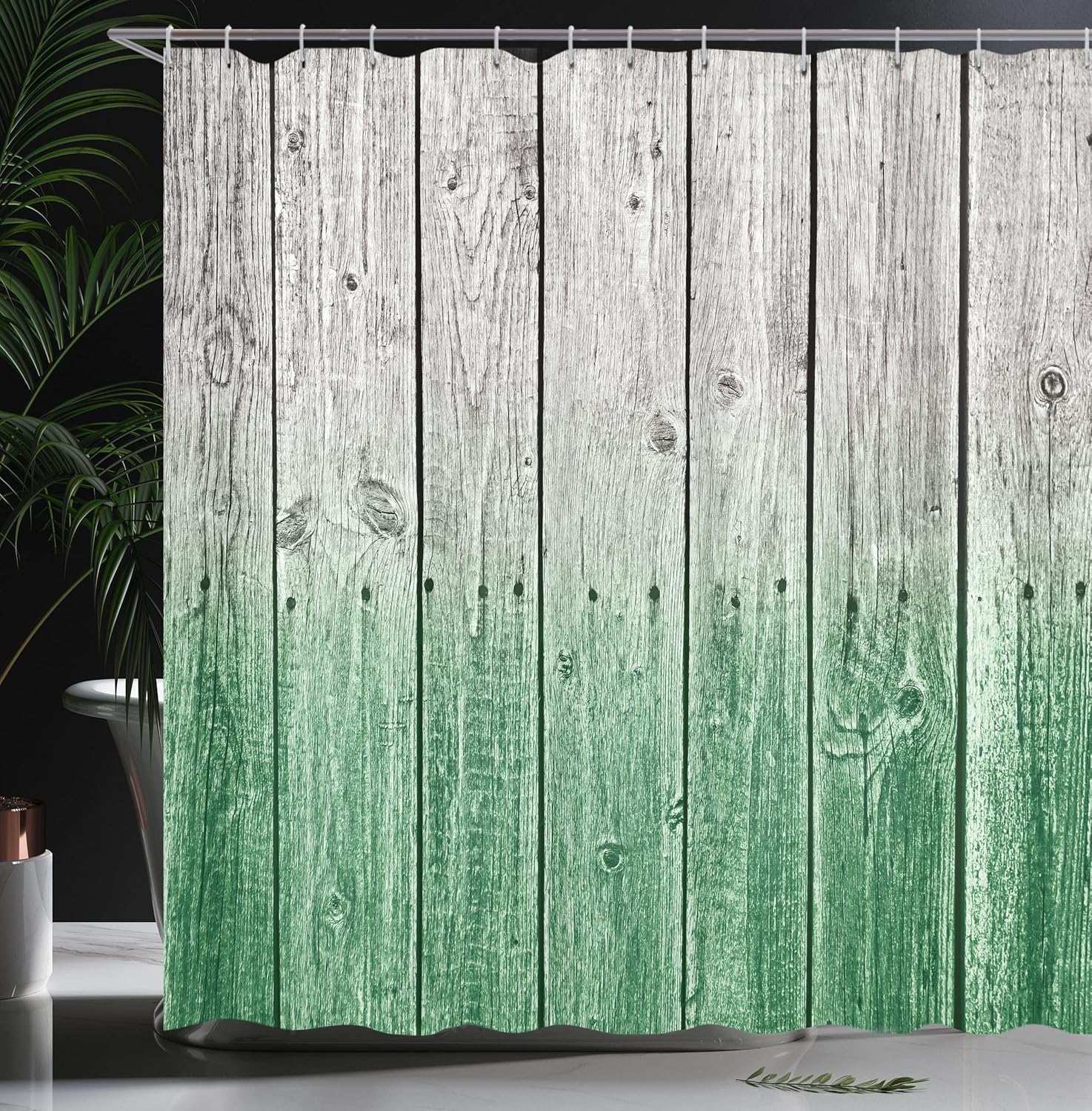 Ambesonne Rustic Shower Curtain, Wood Panels Background Digital Tones Effect Country House Art Image, Cloth Fabric Bathroom Decor Set with Hooks, 69" W x 75" L, Fern Green