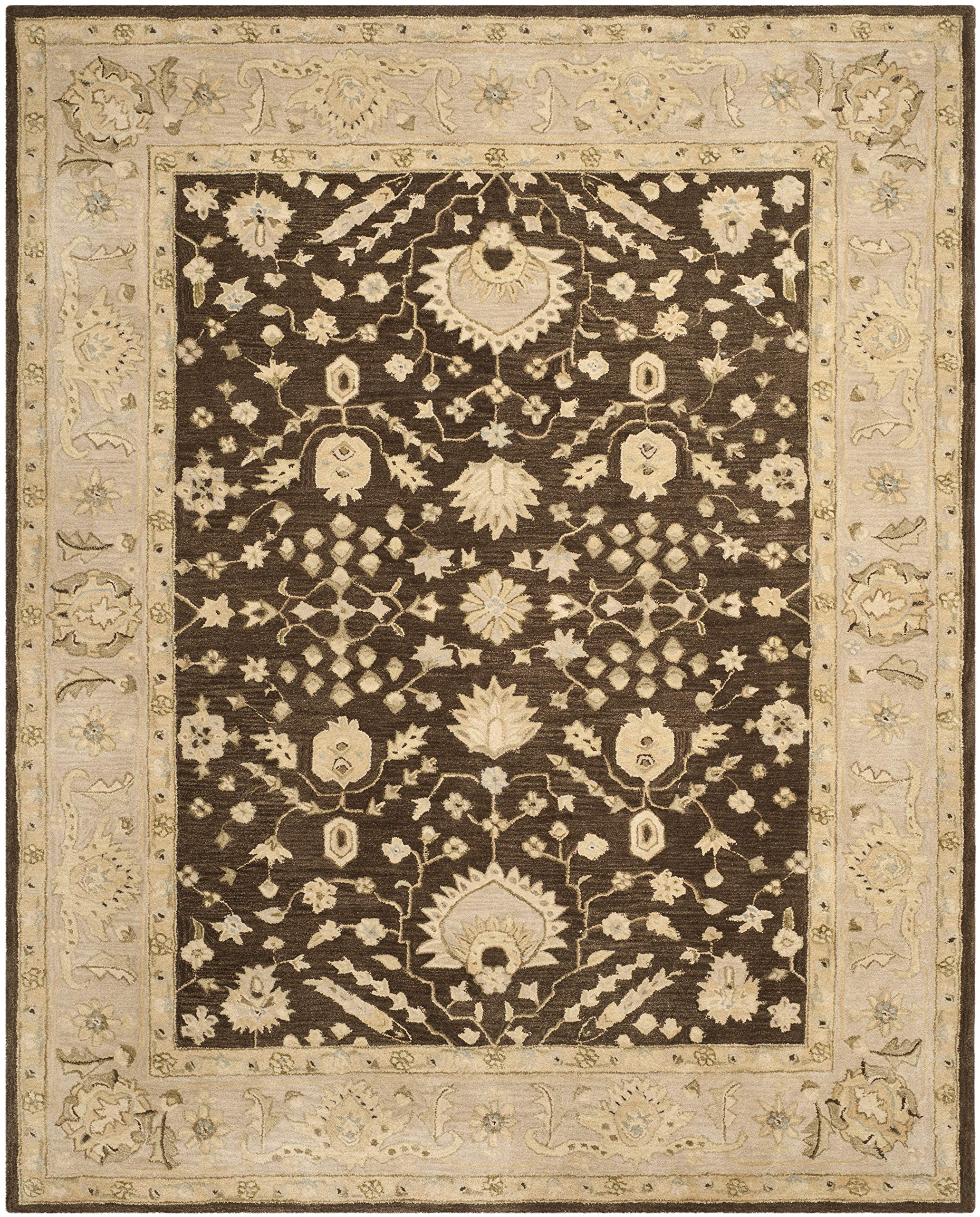 SAFAVIEH Anatolia Collection Area Rug - 6' Round, Chocolate & Ivory, Handmade Traditional Oriental Wool, Ideal for High Traffic Areas in Living Room, Bedroom (AN564A