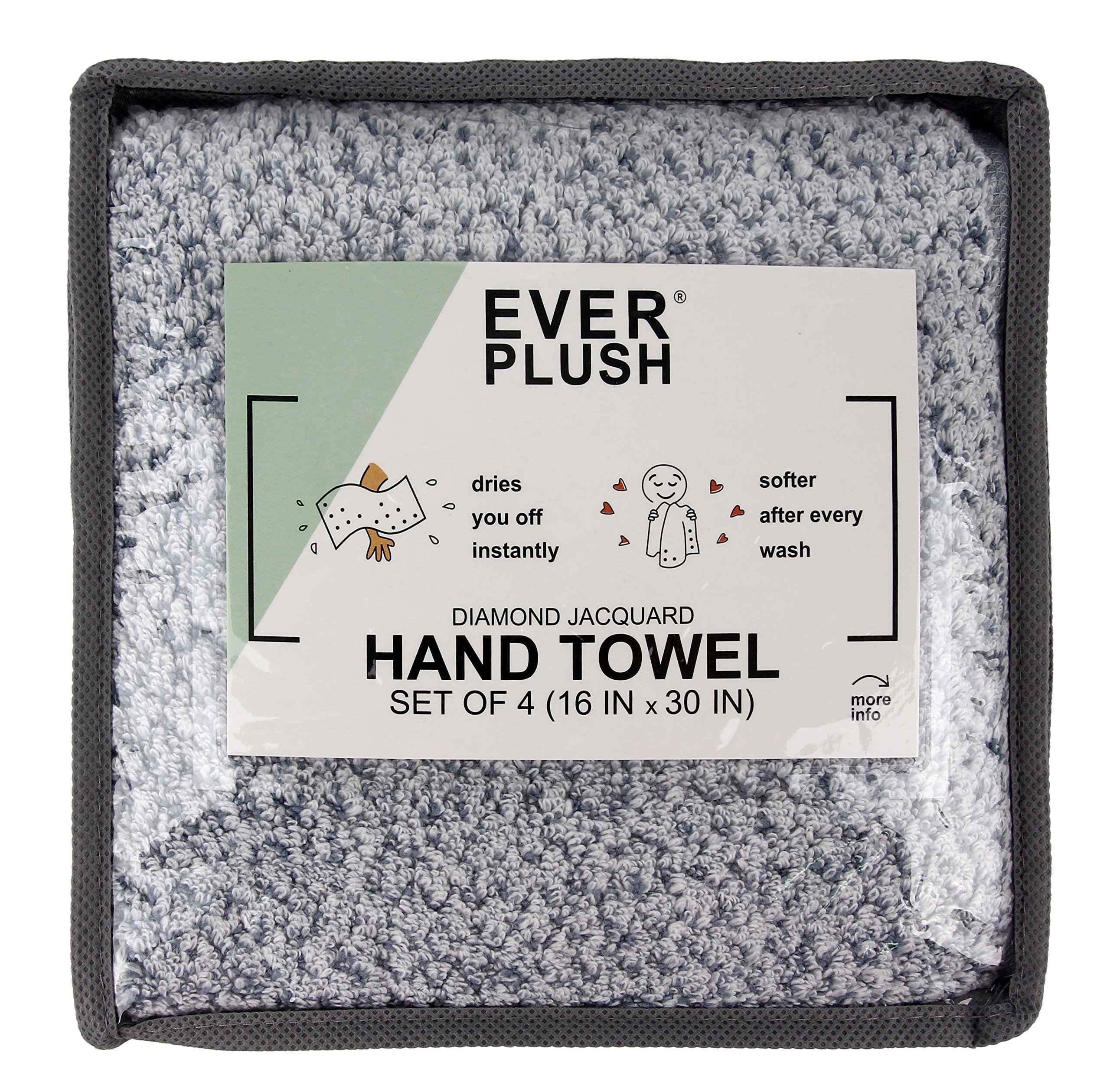 Everplush Jacquard Diamante Set Asciugamani, Microfibra Cotone, Crepuscolo, 4 x Hand Towels (16 x 30 in), 4 unità