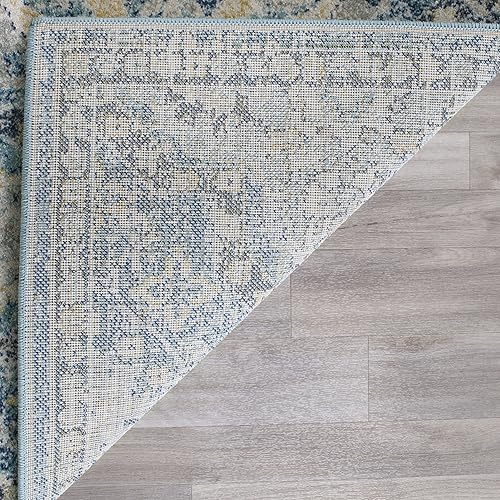 Miniatura 3 de SAFAVIEH Evoke Collection EVK274C - Alfombra de 2 pies 2 pulgadas x 5 pies, color azul claro y marfil con diseño de enrejado bohemio que no