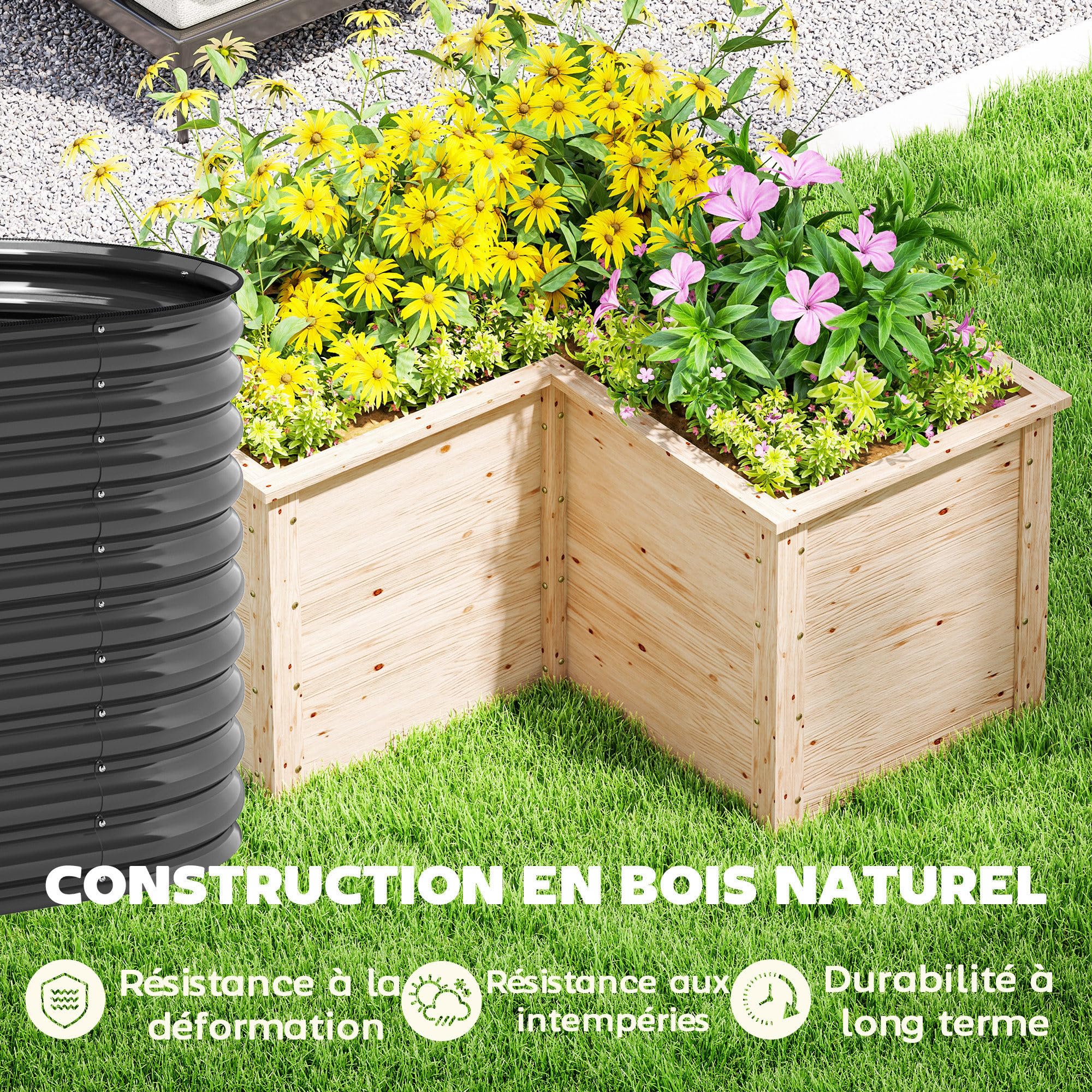 Josicland Jardinière Surélevée En Forme De U, 19,1 X 22,4 X 4