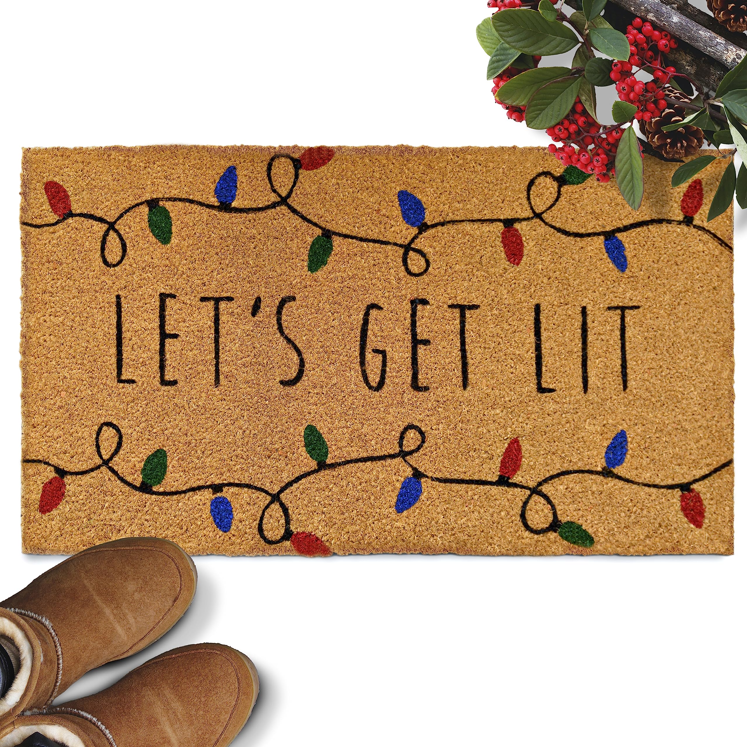 Let's Get Lit Funny Christmas Door Mats for Front Door 30x17 Inch, Christmas Door Mat Outdoor Funny, Outdoor Christmas Door Mat Funny Christmas Mat for Front Door Funny Christmas Door Mat Outdoor Coir