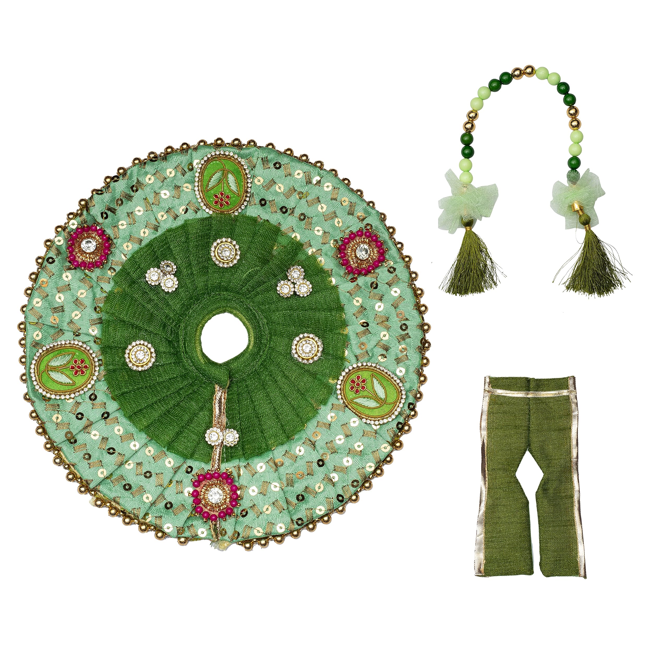 Aditri Creation Ladoo Laddu Gopal Dress Cloth Bhagwan Poshak of Indian God Bal Krishna Dev Vastra for Metal Idol Statue for Traditional Holi Festival Decoration(Size:- 2-4 No. Dia :- 8")(Green)