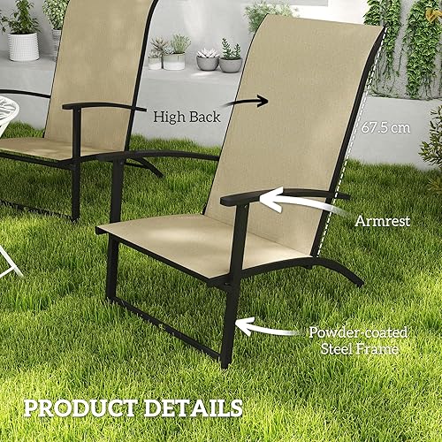 Miniatura 6 de Outsunny Juego de 2 sillas plegables para patio, sillas de comedor portátiles para exteriores con respaldo alto, reposabrazos, asiento de tela de