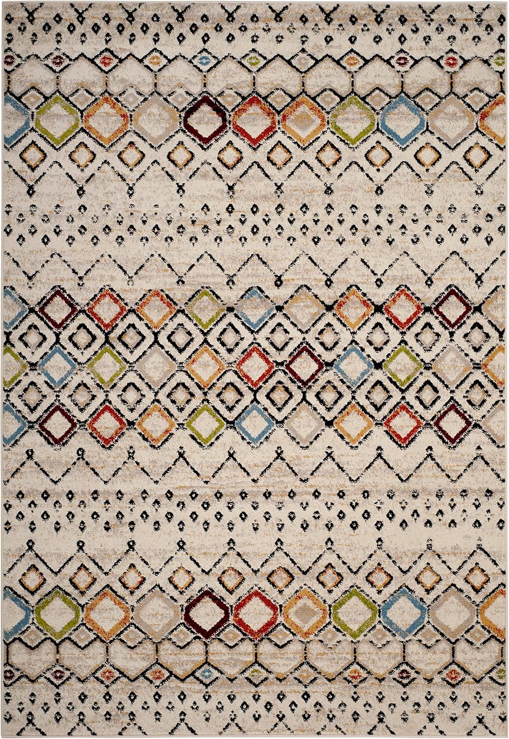 SAFAVIEH Amsterdam Collection Area Rug - 6'7" x 9'2", Ivory & Multi, Moroccan Boho Design, Non-Shedding & Easy Care, Ideal for High Traffic Areas in Living Room, Bedroom (AMS108K)